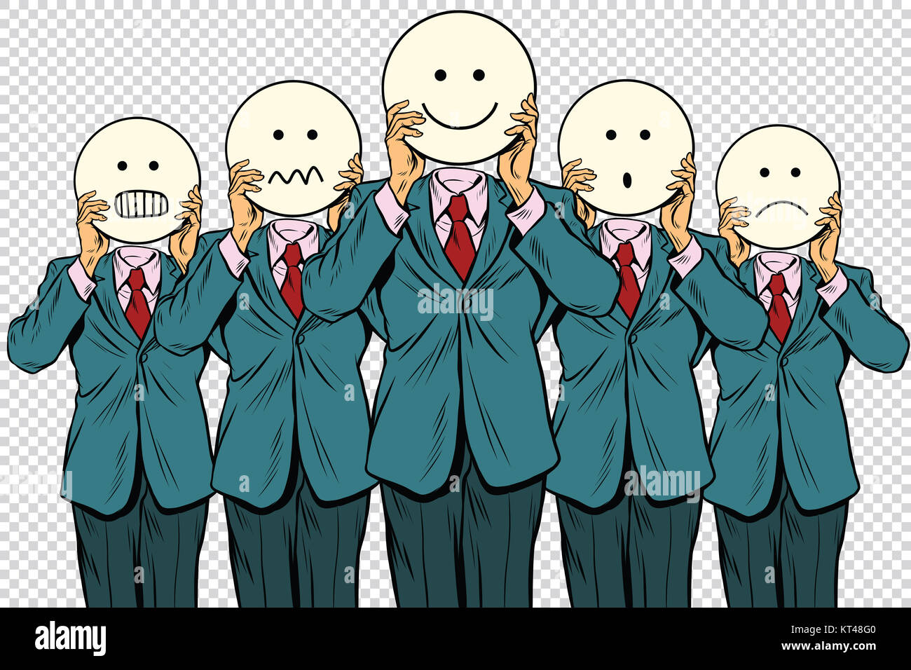 Vintage ensemble de personnes Emoji smiley fond isolé Banque D'Images