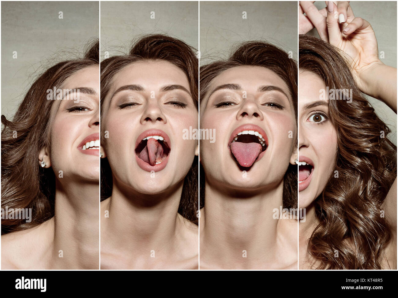 Le collage à partir d'images de la jeune femme portrait avec drôle d'émotions Banque D'Images Le collage à partir d'images de la jeune femme portrait avec drôle d'émotions Banque D'Images