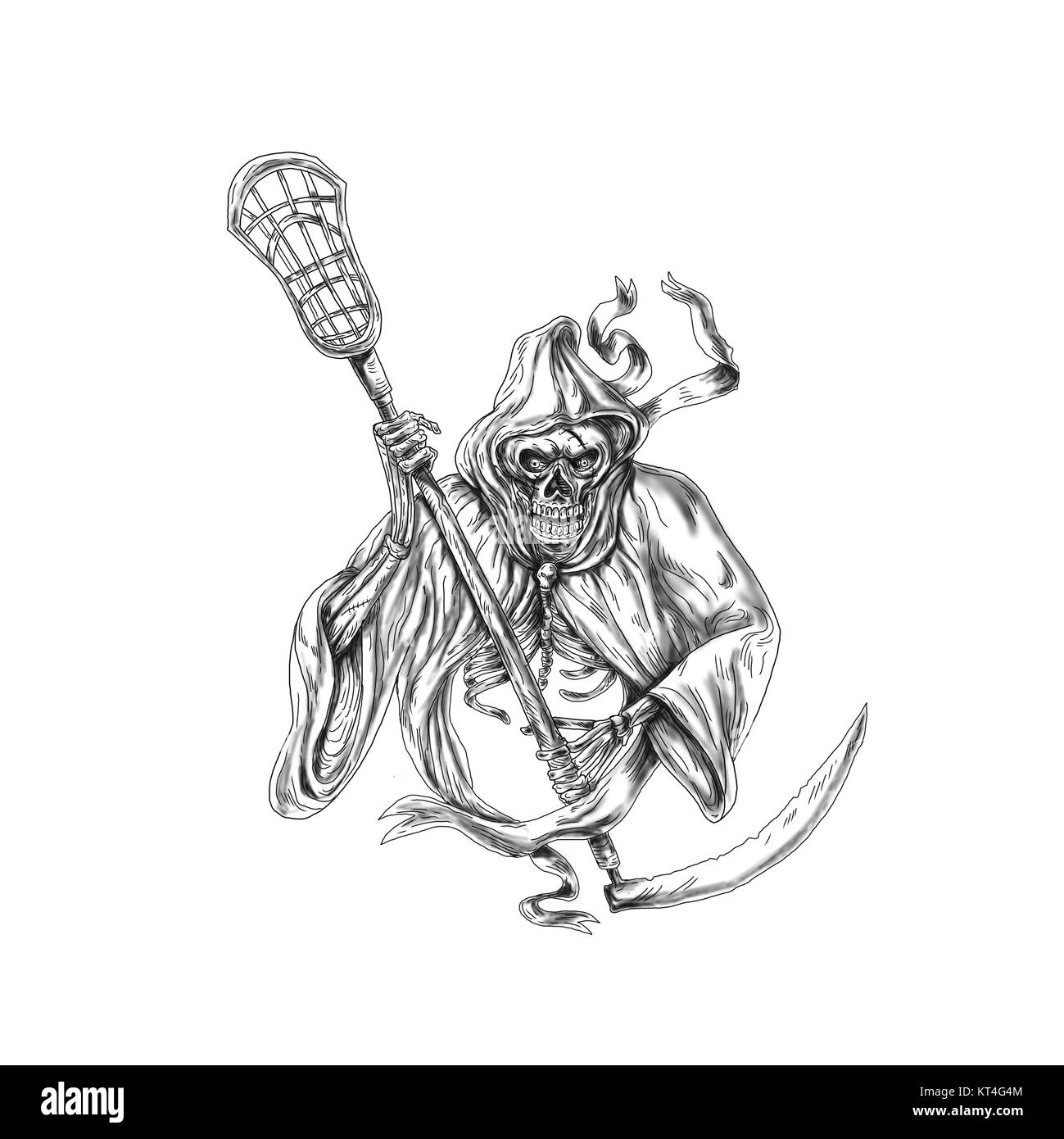 Grim Reaper Lacrosse pôle Défense Tattoo Banque D'Images