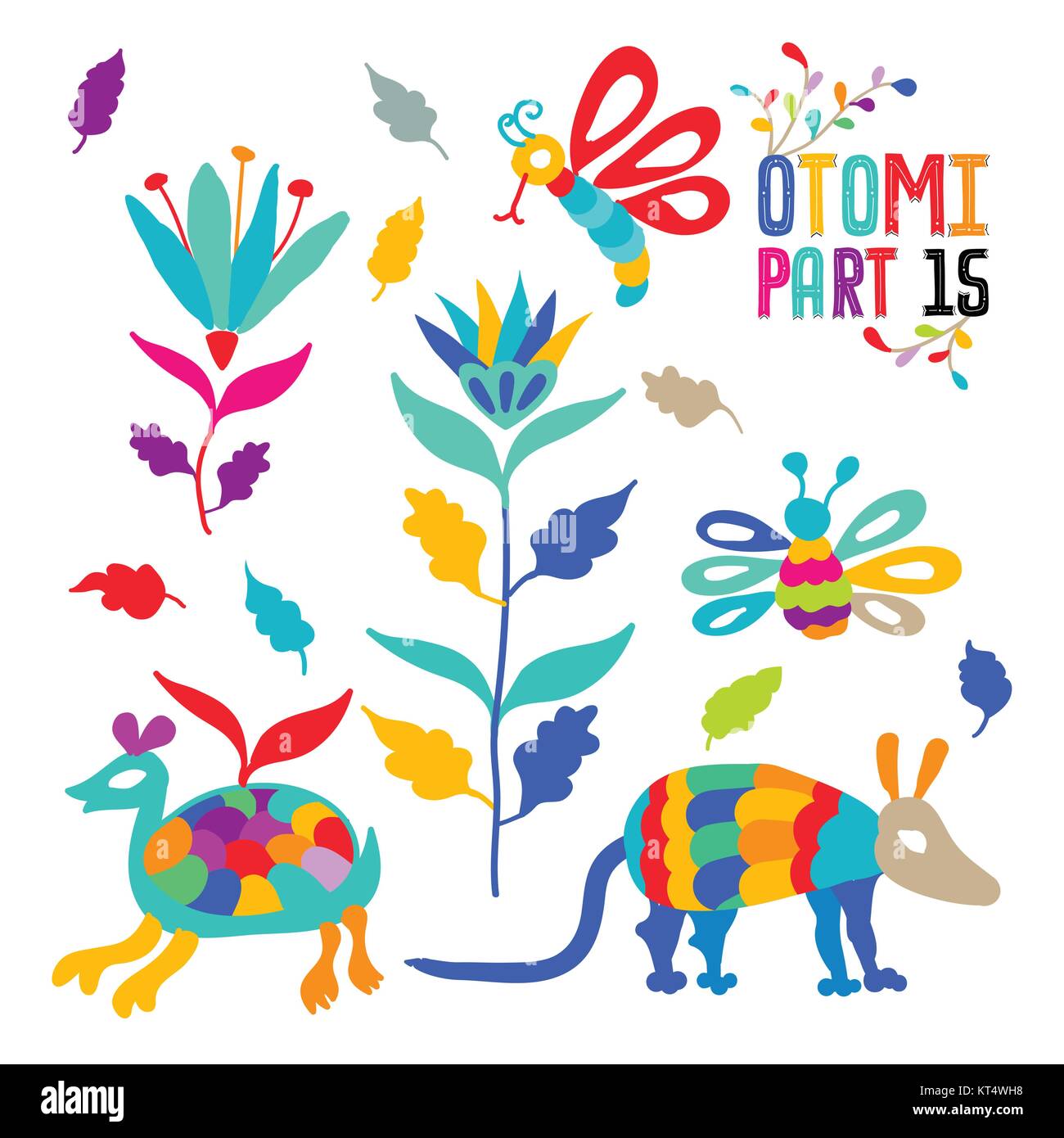 Folk style mexicain vecteur Otomi broderie jeu de motifs. Ornement de broderie Folk éléments. eps 10 Illustration de Vecteur