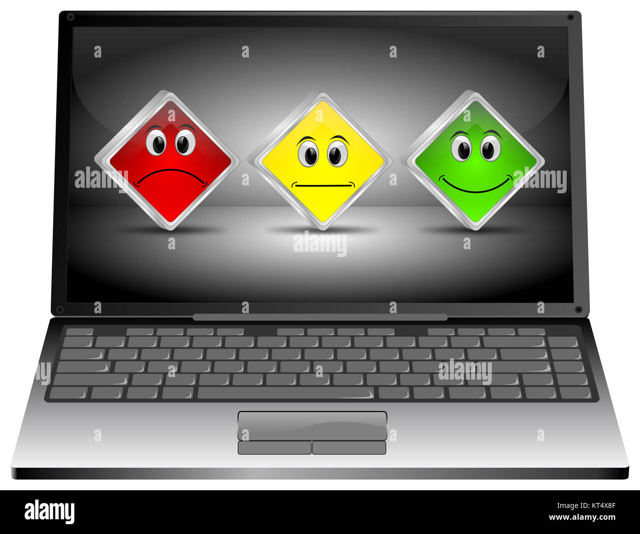 Ordinateur portable d'argent avec des boutons de vote - 3D illustration Banque D'Images