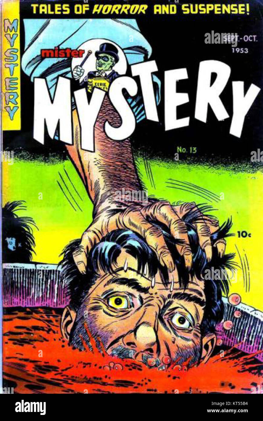 Mister Mystery No. 13, un numéro de bande dessinée de septembre/octobre 1953, présente des histoires criminelles et policières. La publication fait partie du genre mystère populaire des bandes dessinées du milieu du XXe siècle. Banque D'Images