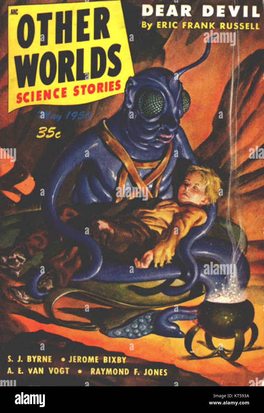 « Other Worlds Science Stories » est un magazine de science-fiction publié en 1950 et présentant des récits imaginatifs de vie extraterrestre et d'aventures futuristes. Banque D'Images