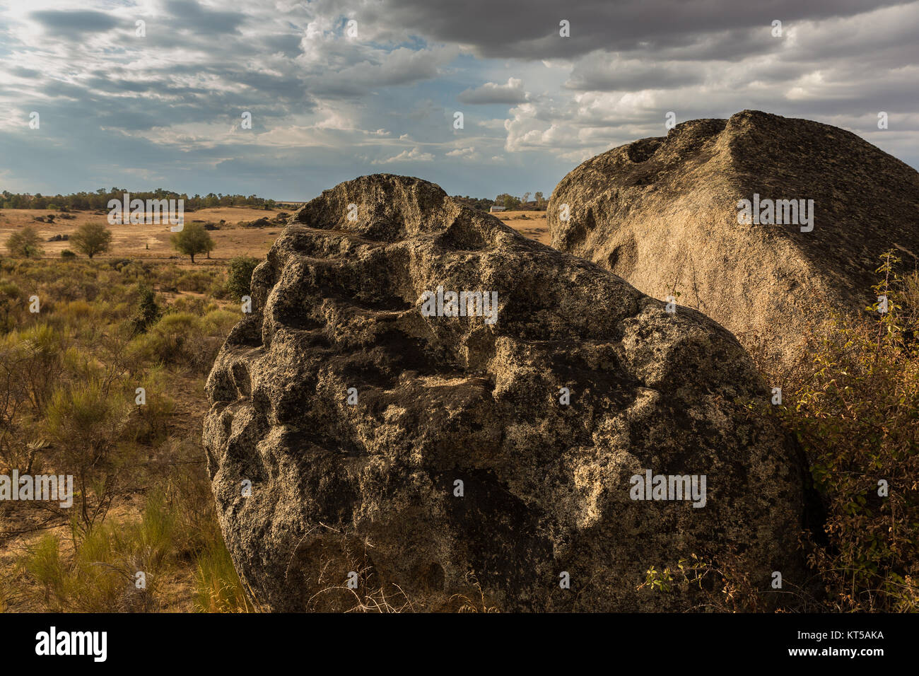 Paysage dans l'espace naturel de la Barruecos. L'Estrémadure. L'Espagne. Banque D'Images