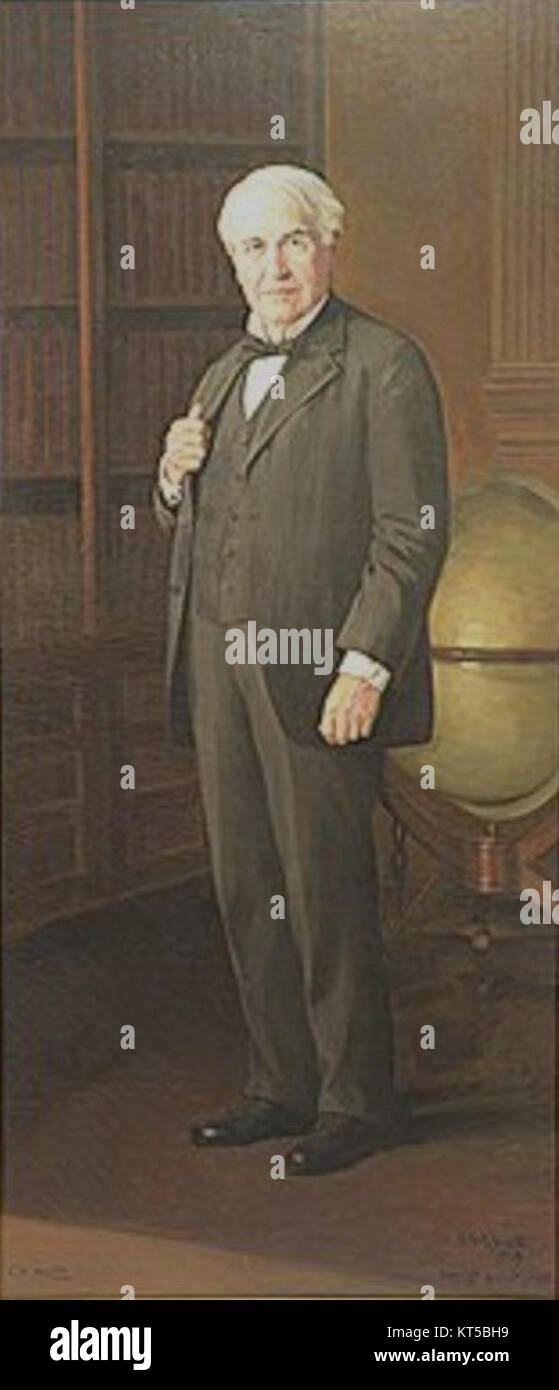 Un portrait de Thomas Edison, créé par l'artiste Ellis Meyer Silvette, capturant le célèbre inventeur américain dans ses dernières années. L'image représente la contribution d'Edison à l'innovation et son influence sur la technologie et la culture. Banque D'Images