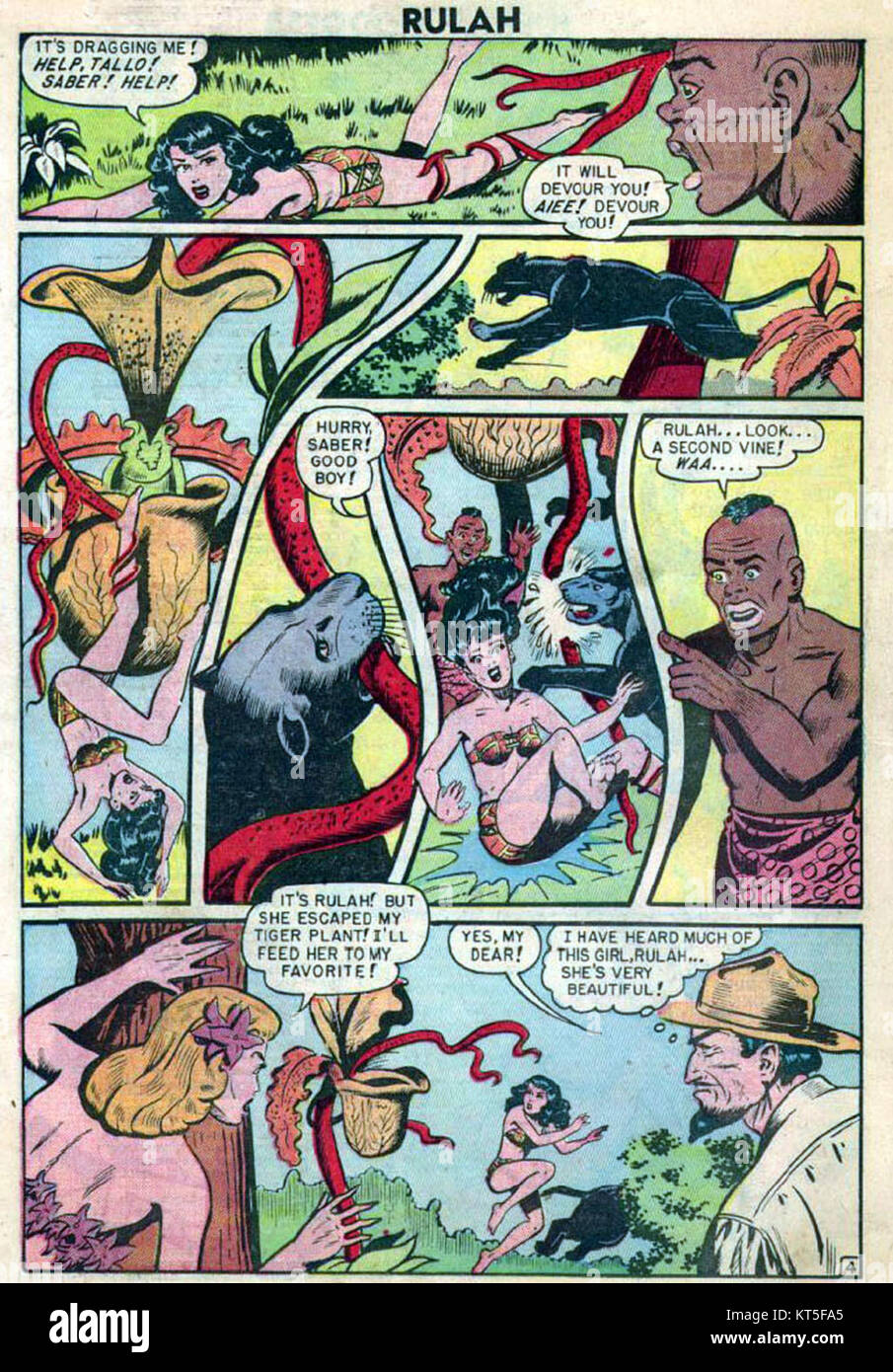 Rulah, la déesse de la Jungle, est un personnage fictif de l'âge d'or de la bande dessinée, apparu pour la première fois en 1944. Elle est connue pour ses aventures dans la jungle, faisant preuve de force et de bravoure. Banque D'Images