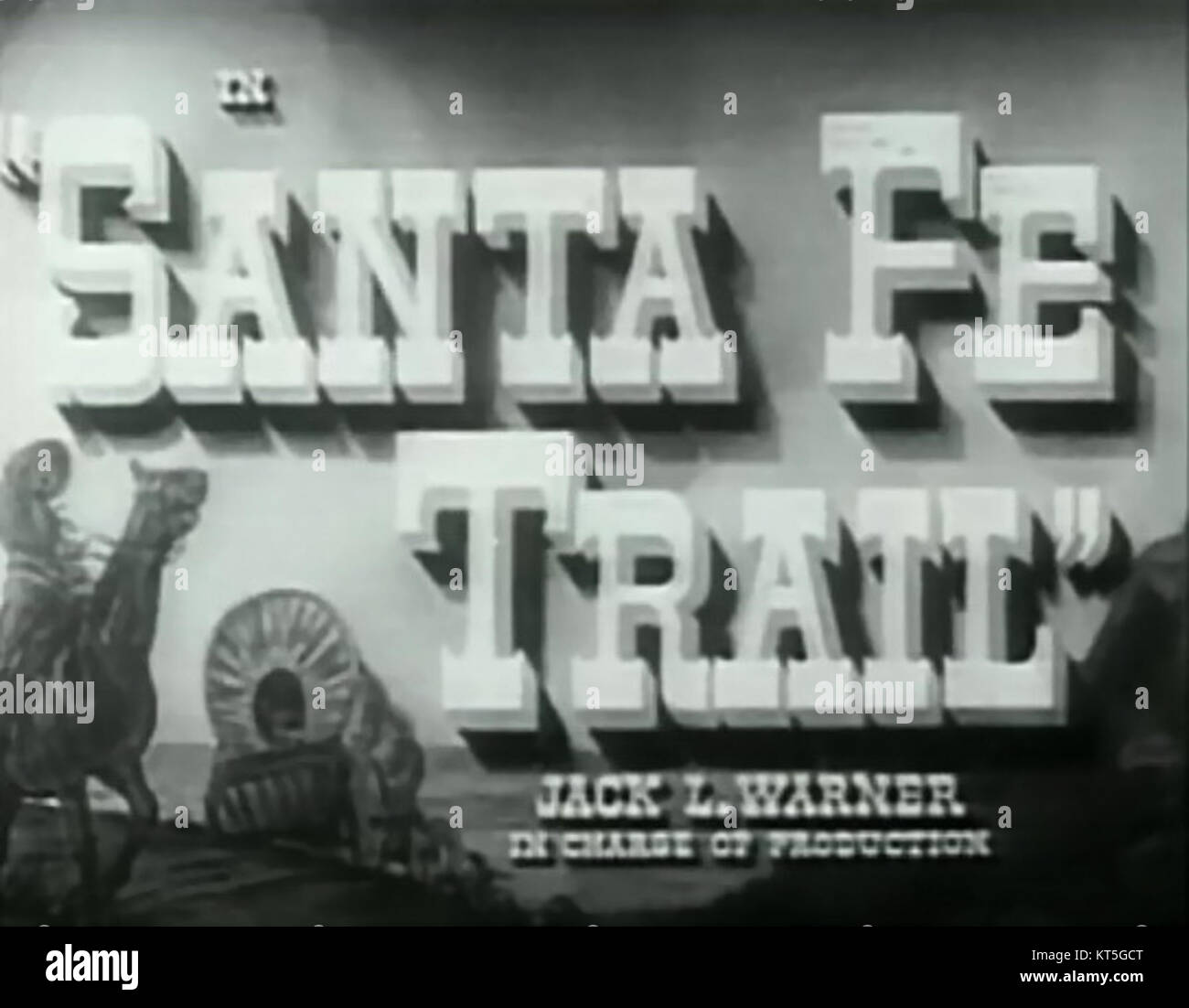 Image promotionnelle pour le film de 1940 « Santa Fe Trail », présentant son titre et des thèmes occidentaux historiques. Banque D'Images