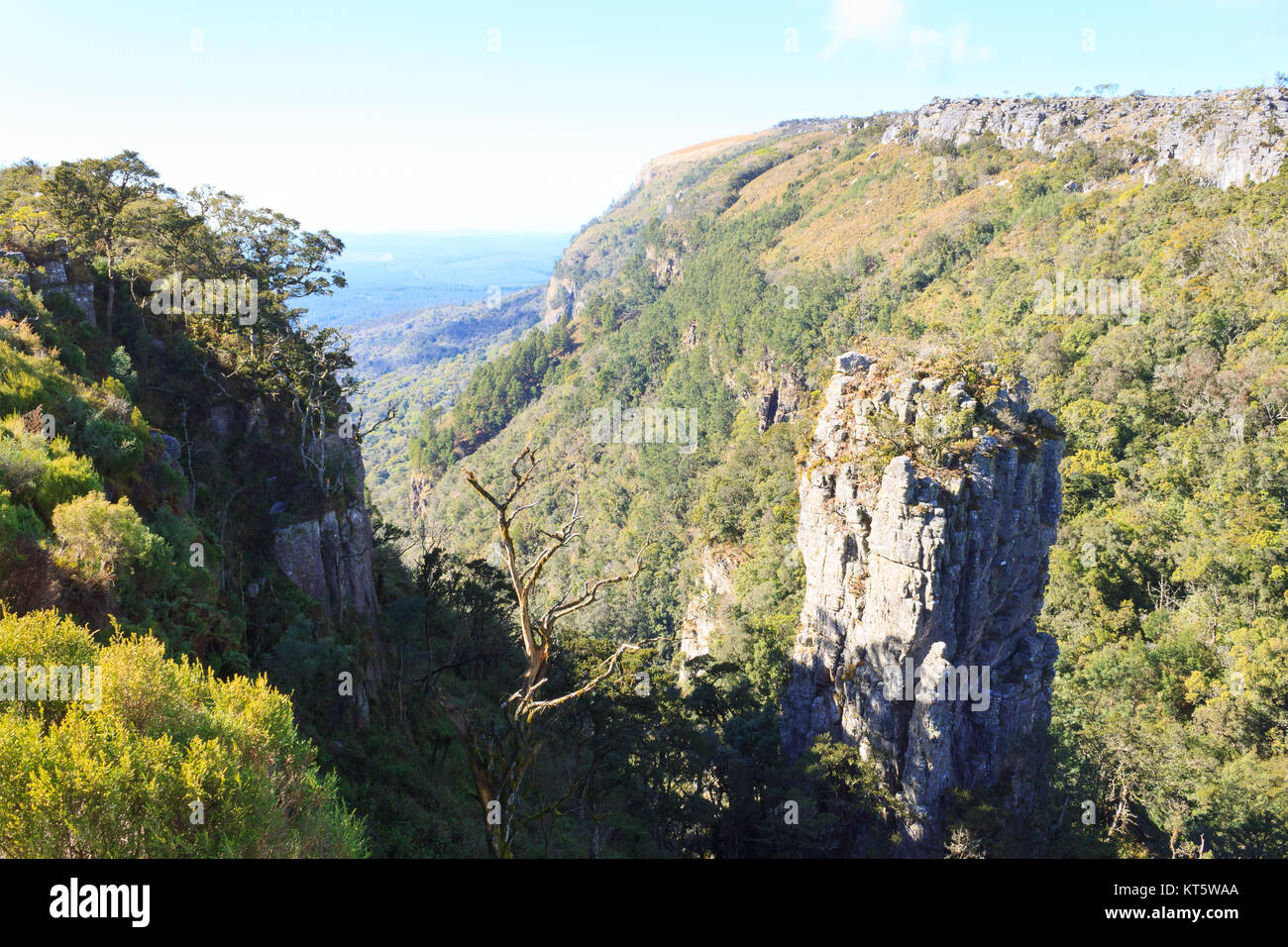 Blyde River Canyon panorama. Le Pinnacle rock, célèbre monument. Paysage d'Afrique du Sud, l'Afrique Banque D'Images