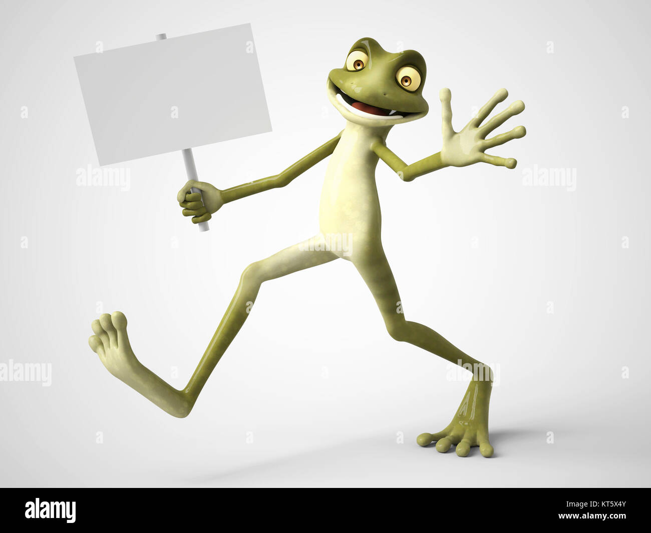 Le rendu 3D de cartoon frog holding blank sign. Banque D'Images