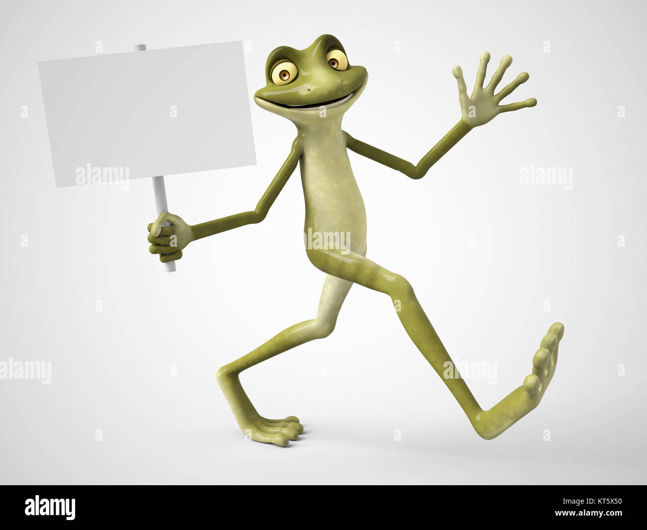 Le rendu 3D de cartoon frog holding blank sign. Banque D'Images