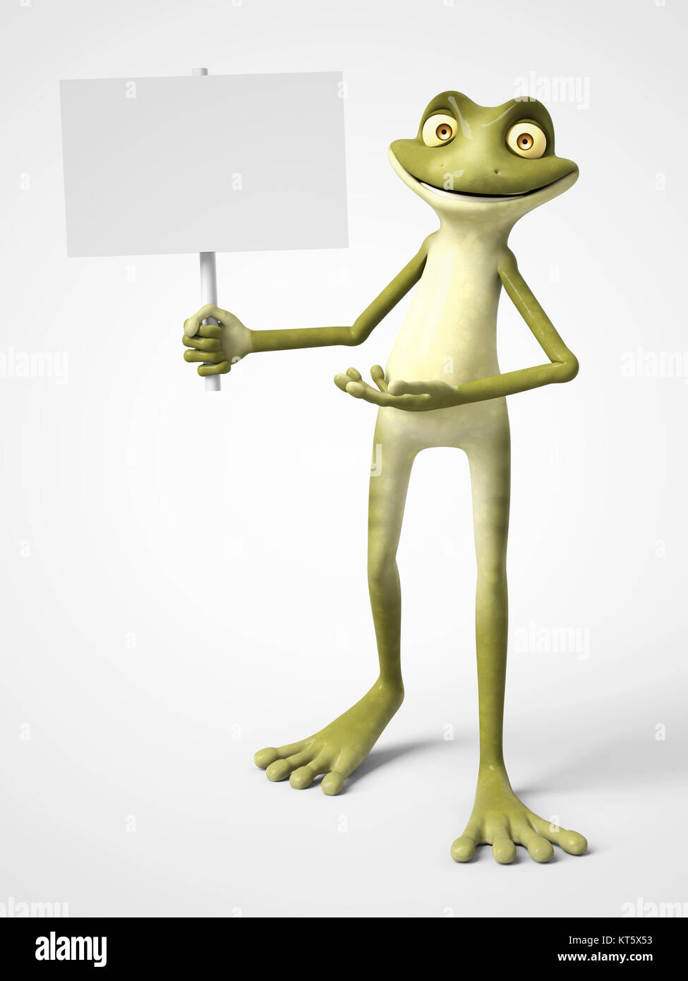 Le rendu 3D de cartoon frog holding blank sign. Banque D'Images