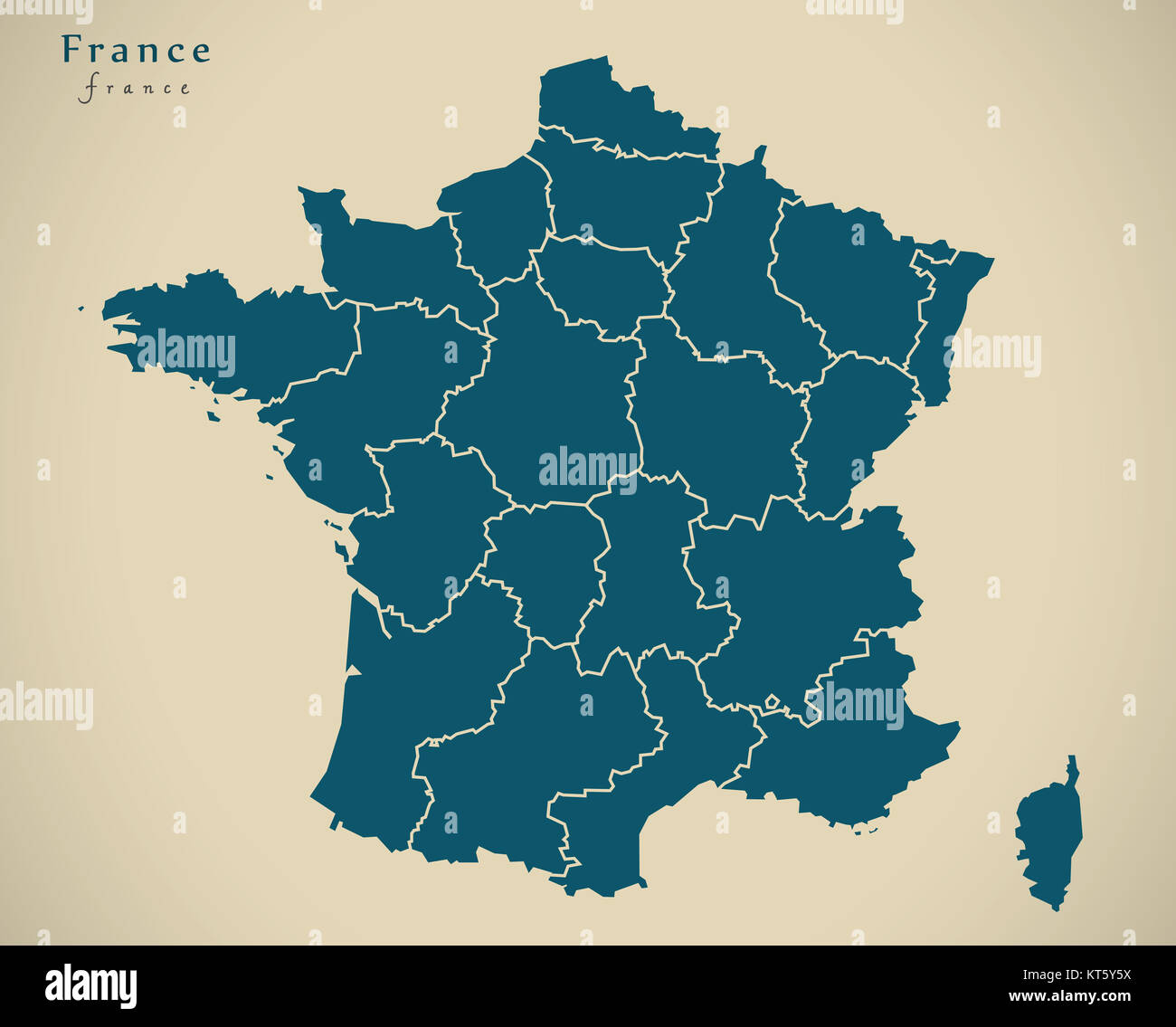 Carte moderne - la France avec les régions FR illustration Banque D'Images