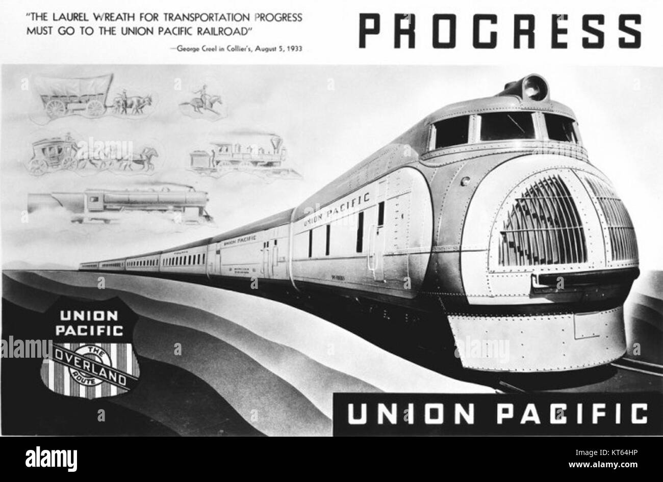 Une publicité de 1934 faisant la promotion de l'Union Pacific M-10001, connue sous le nom de « ville de Portland », un service de trains de voyageurs de luxe pionnier. Banque D'Images