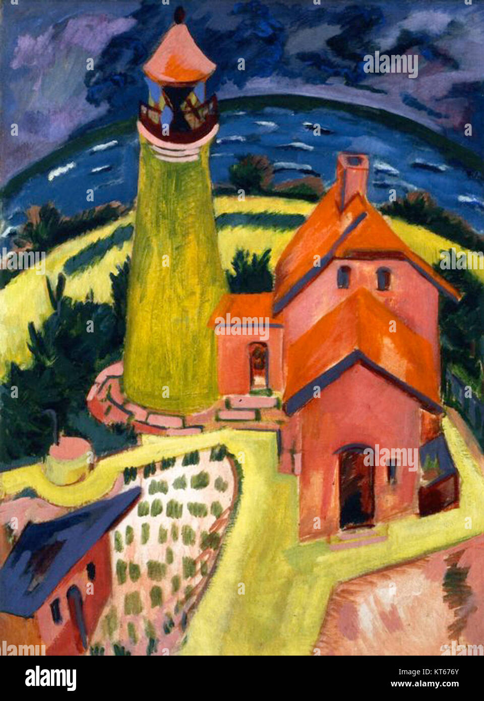 'Le phare de Fehmarn' d'Ernst Ludwig Kirchner est une peinture allemande significative datant de 1912, représentant le style expressionniste de l'artiste. La peinture représente un phare côtier sur l'île de Fehmarn, capturant l'énergie brute et les couleurs vibrantes typiques des œuvres de Kirchner pendant cette période. Banque D'Images 'Le phare de Fehmarn' d'Ernst Ludwig Kirchner est une peinture allemande significative datant de 1912, représentant le style expressionniste de l'artiste. La peinture représente un phare côtier sur l'île de Fehmarn, capturant l'énergie brute et les couleurs vibrantes typiques des œuvres de Kirchner pendant cette période. Banque D'Images
