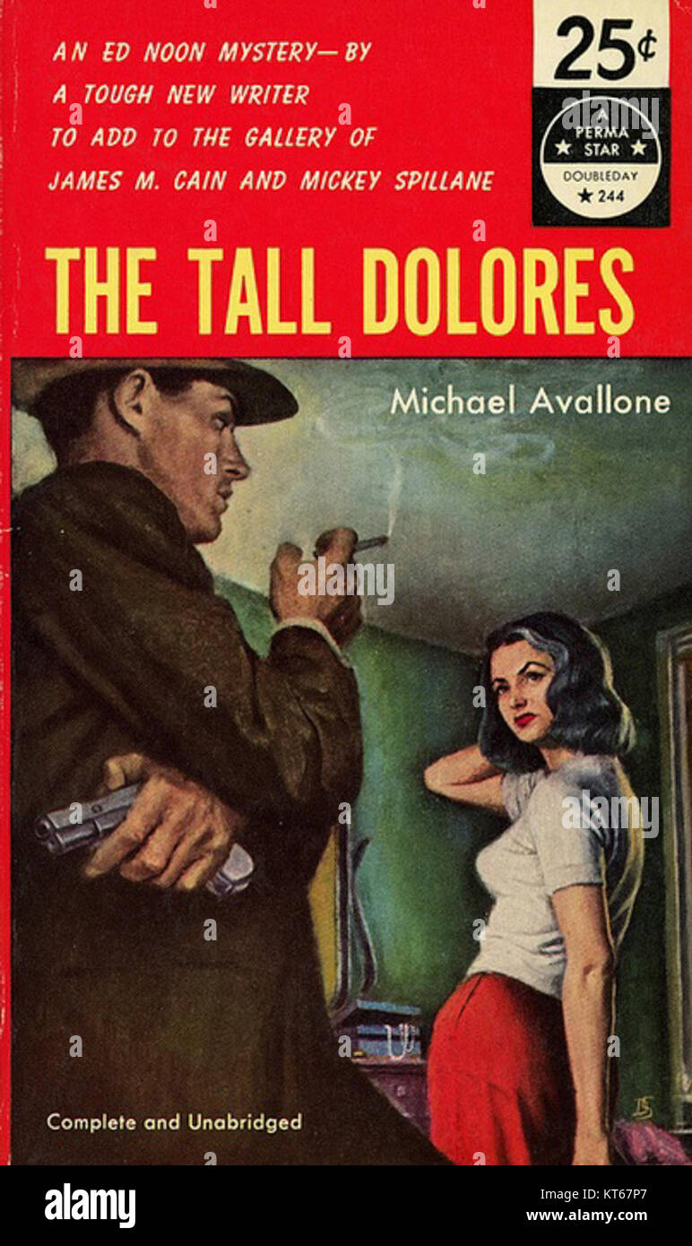 Illustration de couverture de livre par Daniel Schwartz pour 'The Tall Dolores' de Michael Avallone, publié par Perma Book en 1954. Banque D'Images