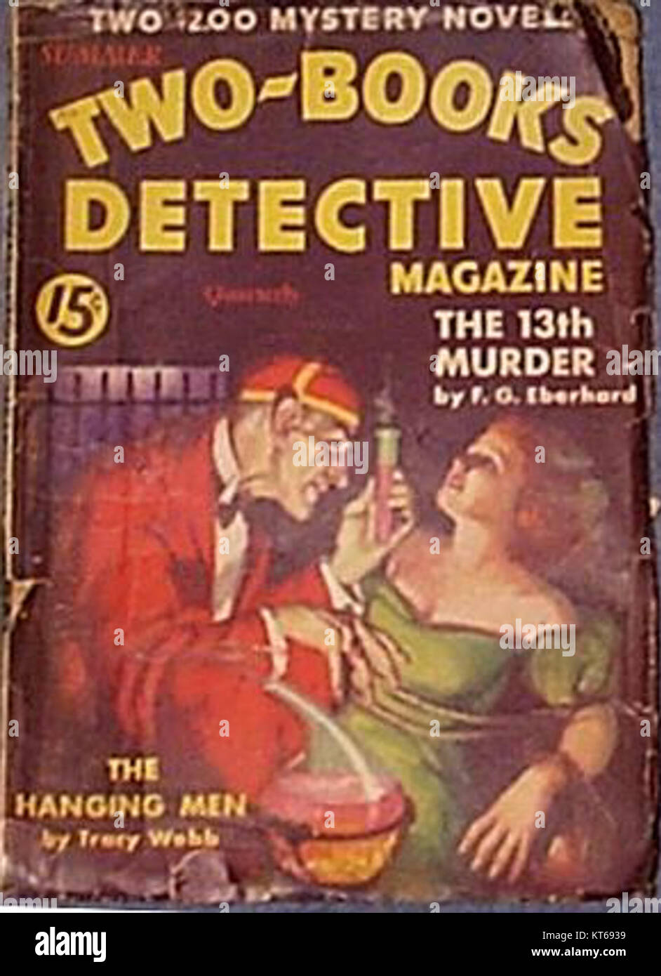 Couverture du numéro de l'été 1933 de 'Two-Books Detective Magazine', mettant en vedette des histoires de crime et des fictions policières populaires dans les magazines Pulp du début du XXe siècle. Banque D'Images