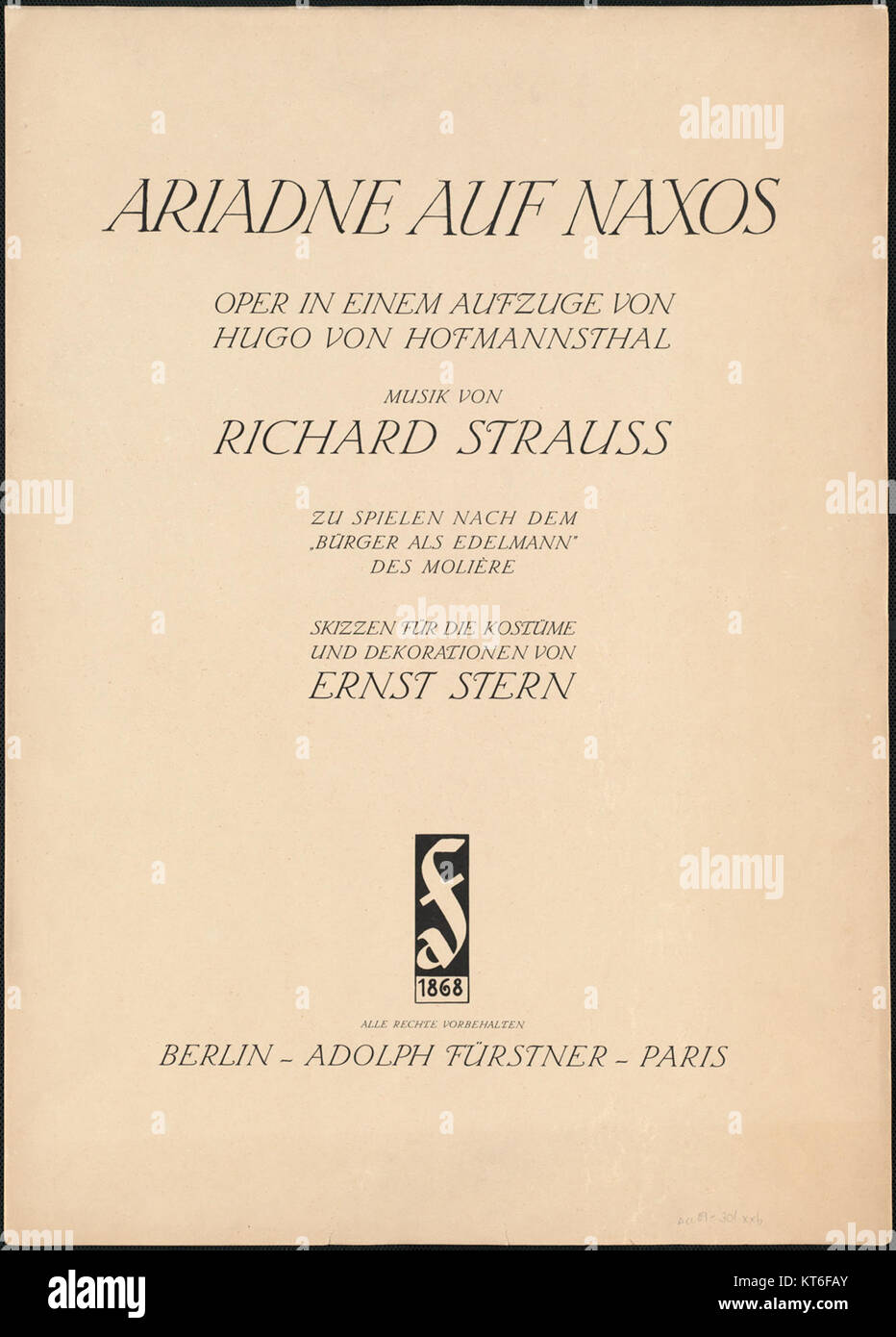 Ariadne Auf Naxos est un opéra composé par Richard Strauss. L'œuvre est connue pour son mélange de comédie et de drame, avec des thèmes tournés autour de l'amour, de la jalousie et du destin. Il est devenu une pièce importante dans le répertoire de l'opéra. Banque D'Images