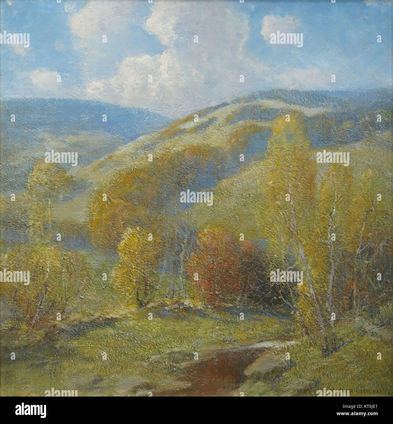'Automne', peint par Ernest Albert, capture l'essence de la saison d'automne avec des couleurs riches et des paysages naturels. L’œuvre reflète l’habileté de Albertâ€™ à décrire les transitions saisonnières et la beauté de la nature dans ses œuvres. Banque D'Images