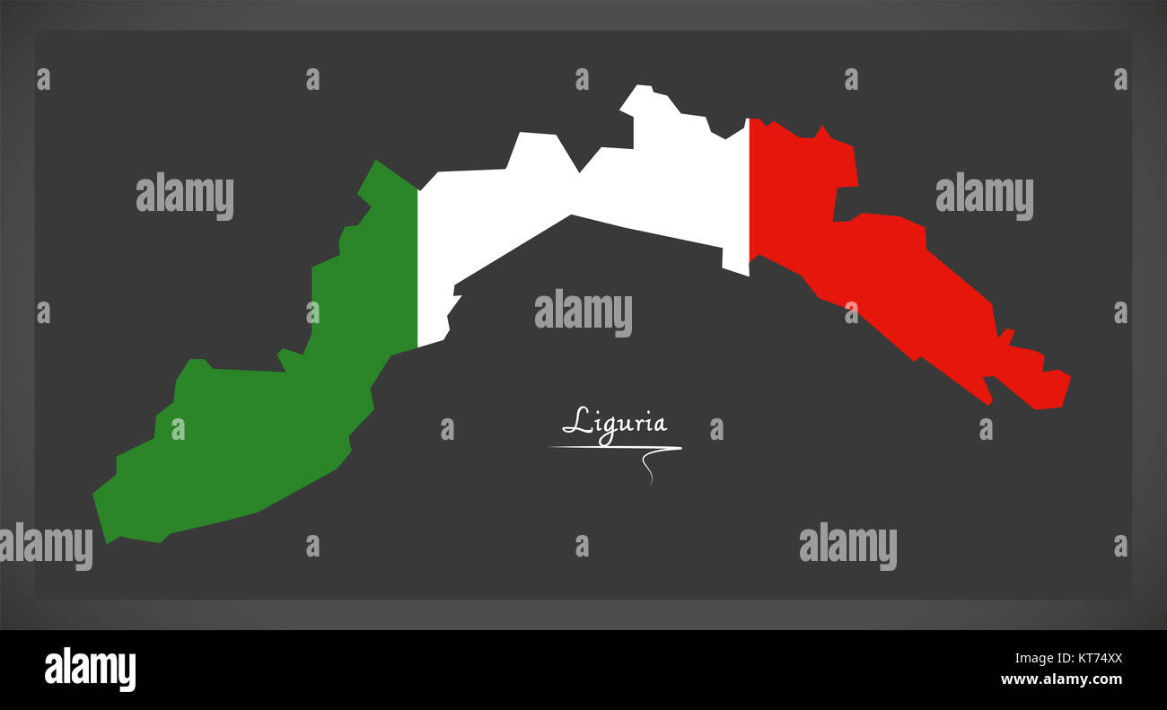 Ligurie carte avec drapeau national italien illustration Banque D'Images