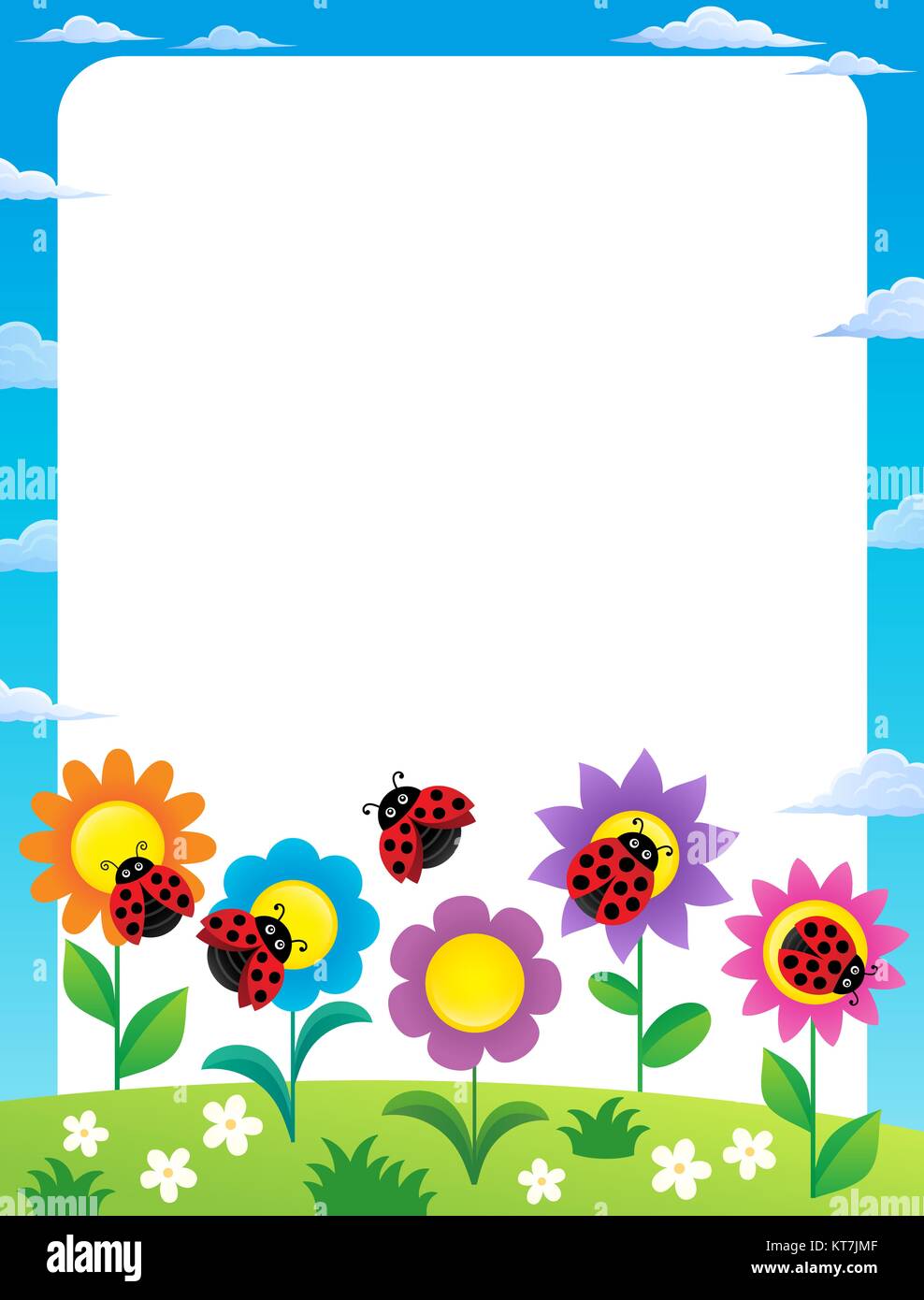 Châssis avec des fleurs et des coccinelles 2 Banque D'Images