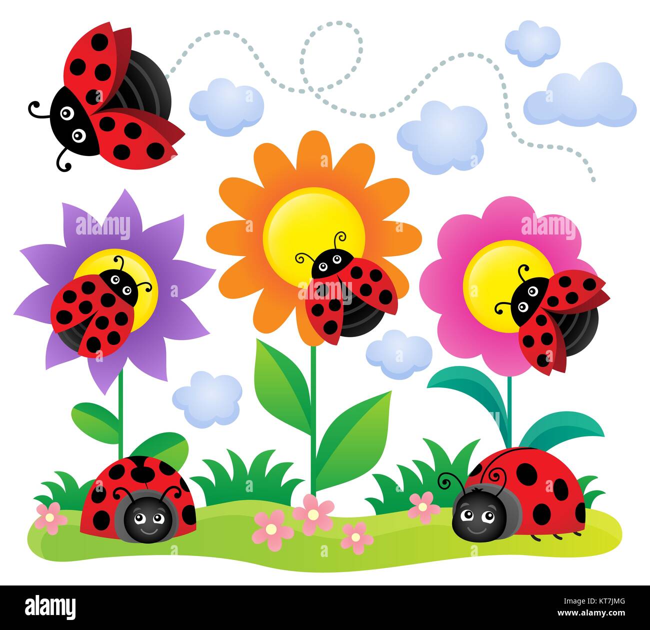 Thème libre 5 coccinelles stylisées Banque D'Images