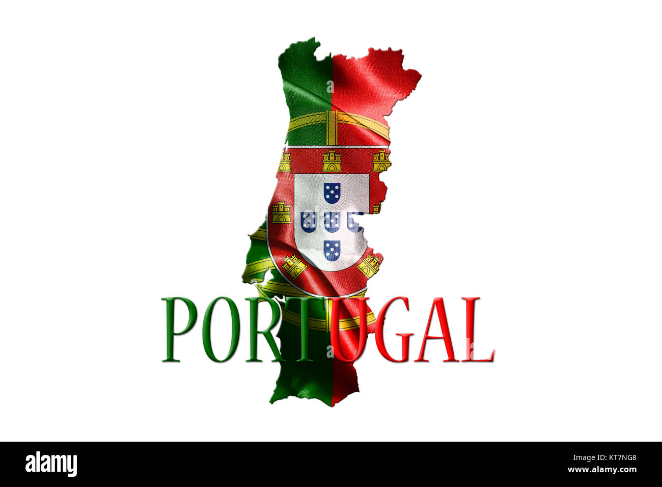 Portugal drapeau national avec Carte de Portugal et le nom du pays isolé sur fond blanc 3D