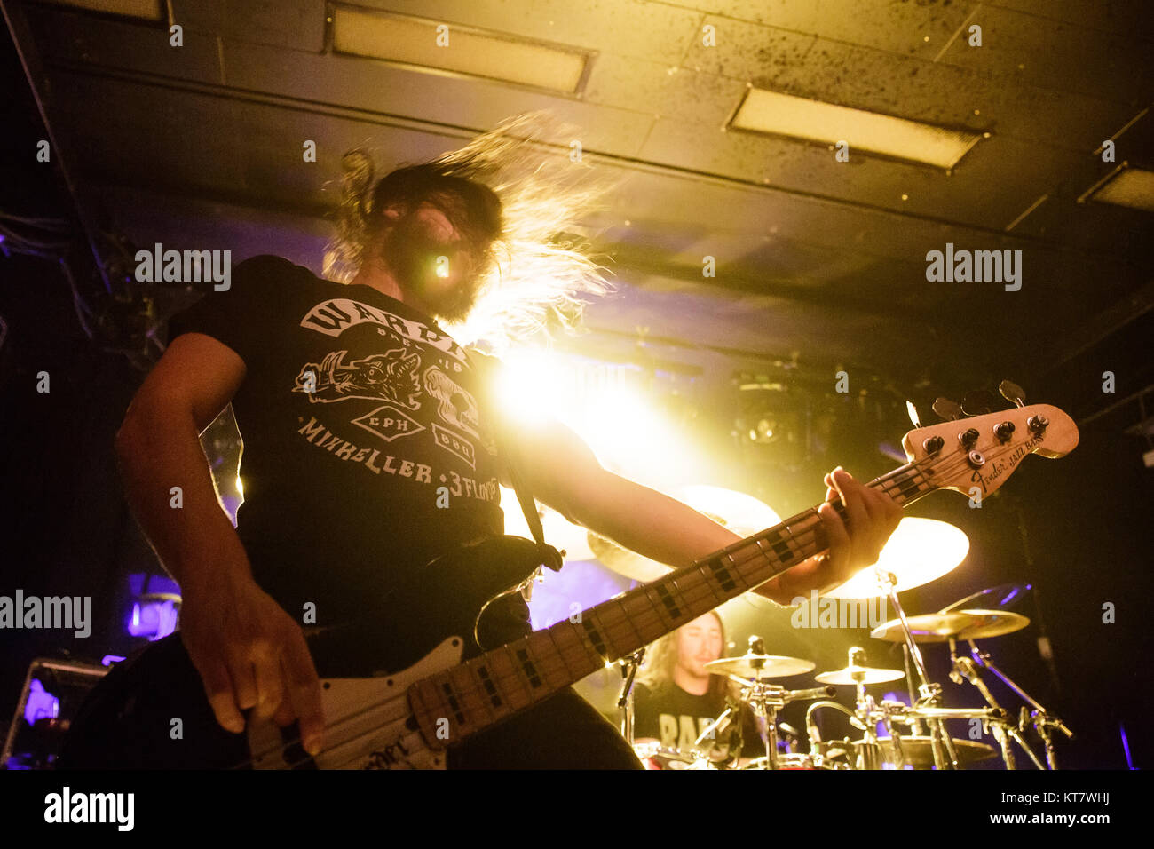 Le groupe de death metal belge Aborted effectue un concert live à Vega à Copenhague. Ici bassiste JB van der Wal est vu sur scène. Le Danemark, 11/01 2016. Banque D'Images