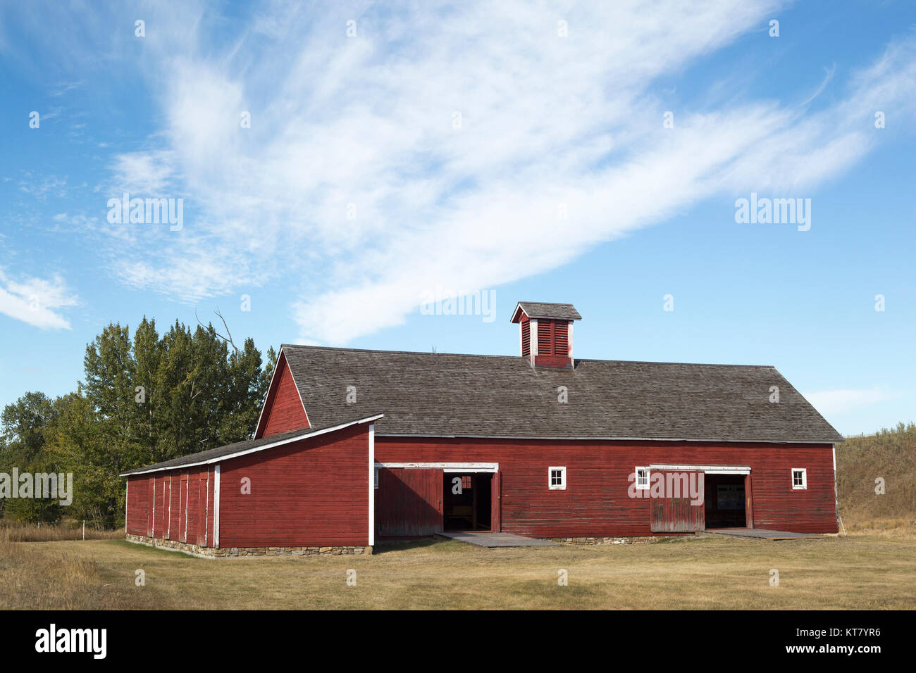 De 1909 à 1919, la grange à chevaux-tiges du lieu historique national du Ranch-Bar U, dans l'ouest du Canada, a été utilisée pour une opération de reproduction de chevaux Percheron. Banque D'Images
