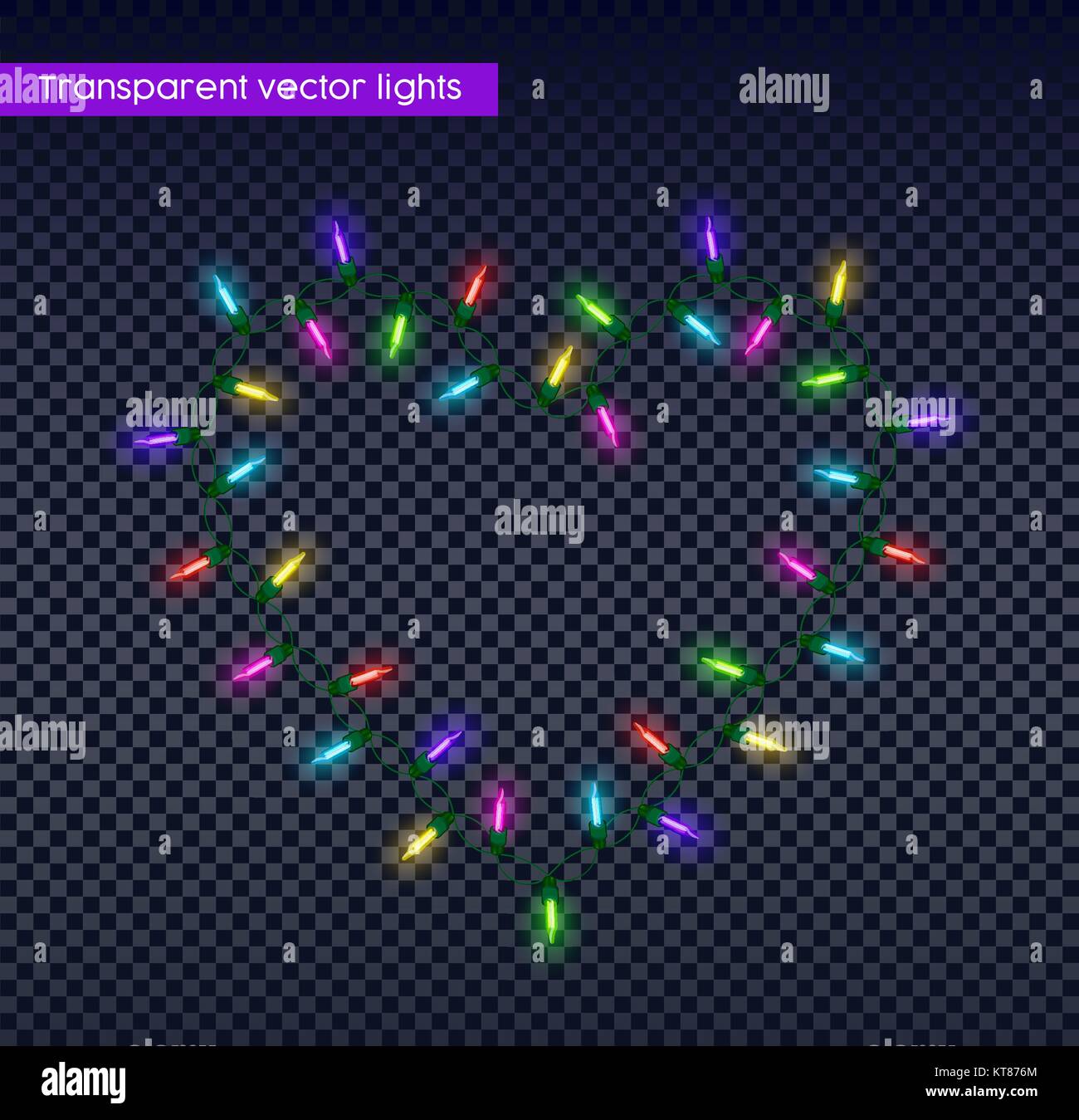 Les lumières de Noël sur fond transparent en forme de coeur, de lumière réalistes garland pour faciliter la conception. Vecteur EPS10. Illustration de Vecteur