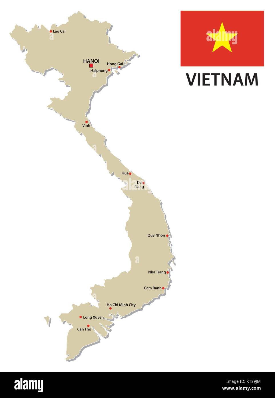 Vietnam carte vectorielle avec drapeau Illustration de Vecteur
