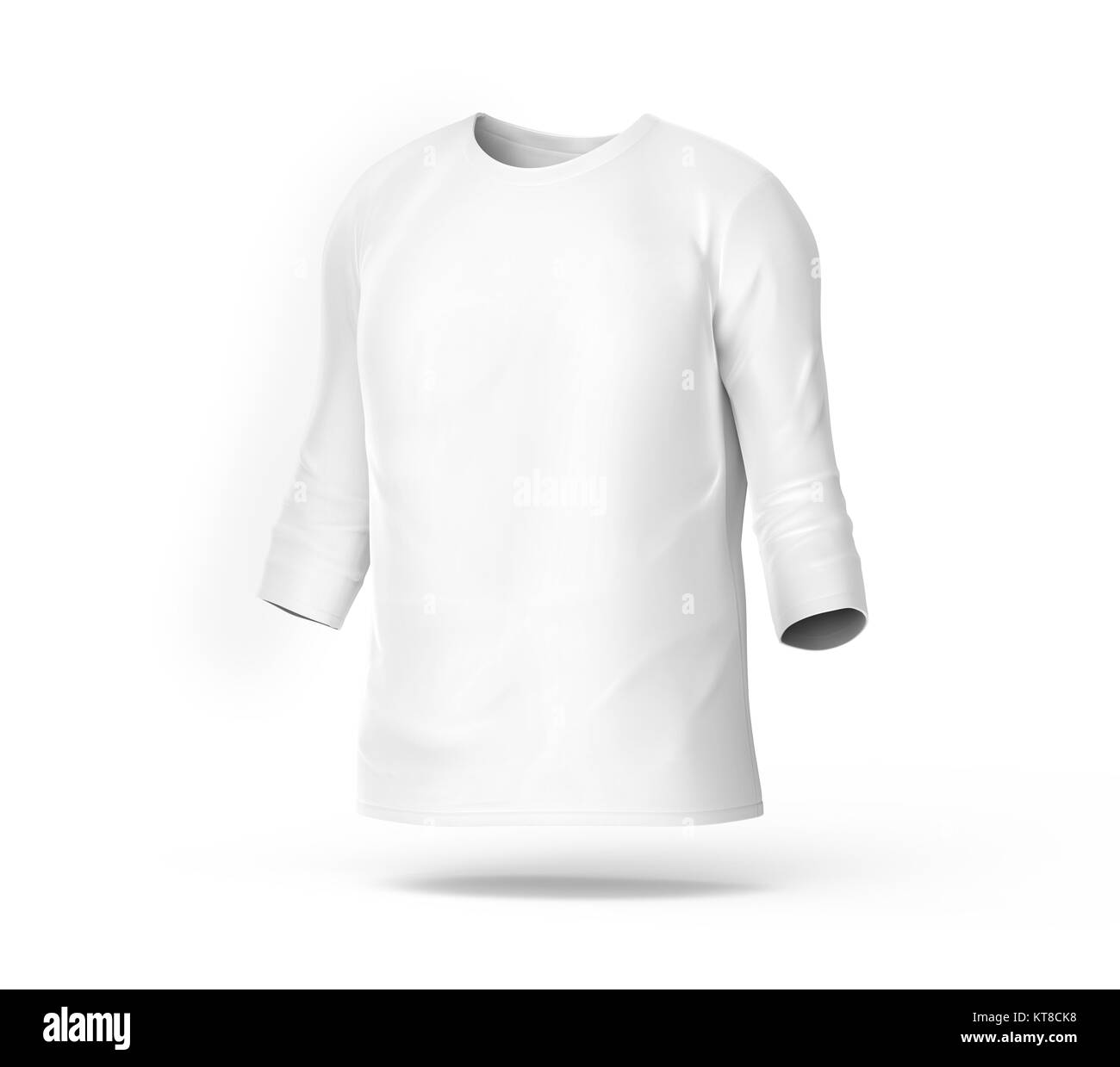 Manches trois-quarts vide, modèle de tissu blanc pour les hommes avec modèle invisible isolé sur fond blanc, 3D render Banque D'Images