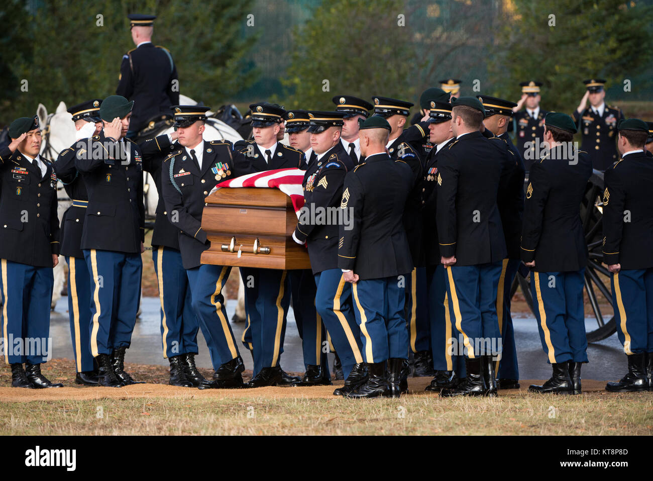 Les membres de l'armée américaine U.S. 3d (Régiment d'infanterie de la vieille garde) et des membres des Forces spéciales participent au service du personnel de l'armée américaine pour le Sgt. Kevin J. McEnroe à la section 60 du Cimetière National d'Arlington, 5 décembre 2016, à Arlington, Va. McEnroe était l'un des trois soldats des Forces Spéciales à partir de la 5e Groupe des forces spéciales (Airborne) qui ont été tués en Jordanie le 4 novembre. (U.S. Photo de l'armée par Rachel Larue/Arlington National Cemetery/libérés) Banque D'Images