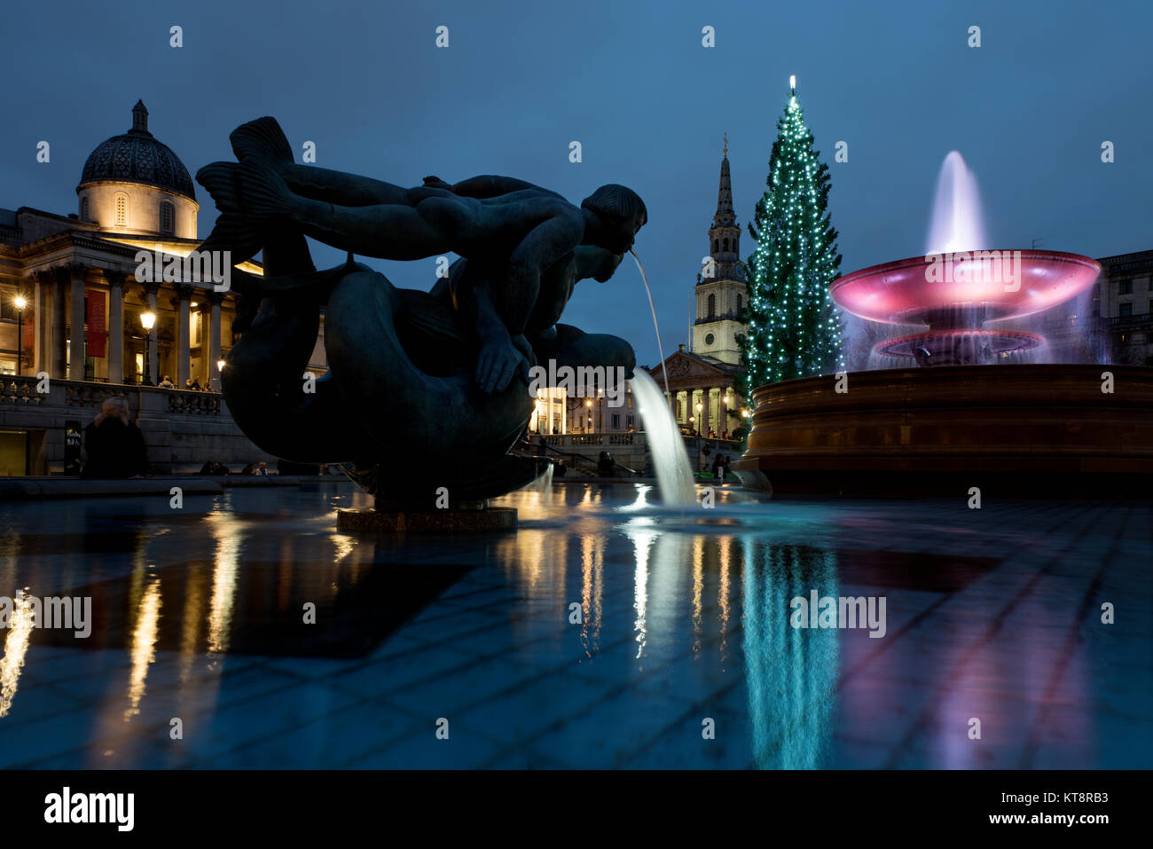 Londres, Royaume-Uni. 21 Décembre, 2017. L'arbre de Noël de Trafalgar Square est un arbre de Noël a fait don à la population de la Grande-Bretagne par la ville d'Oslo, Norvège chaque année depuis 1947. L'arborescence s'affiche à Trafalgar Square du début Décembre jusqu'au 6 janvier. L'arbre de Noël de Trafalgar Square a été un don annuel à la population de la Grande-Bretagne par la ville d'Oslo en signe de gratitude pour l'appui britannique à la Norvège pendant la Seconde Guerre mondiale. Crédit : BRIAN HARRIS/Alamy Live News Banque D'Images