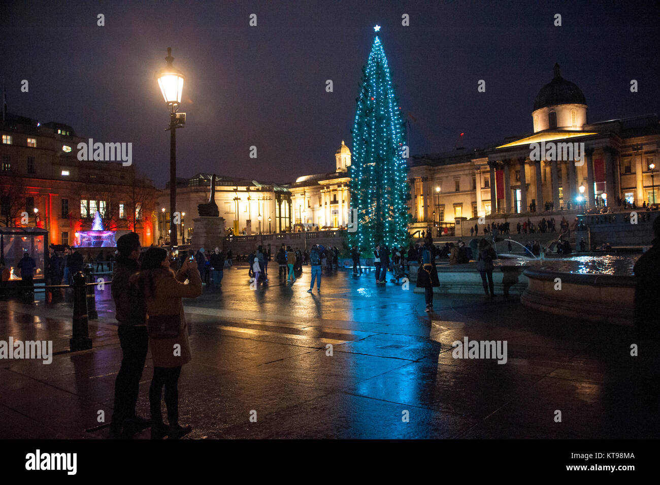 London, UK, 21/12/2017 arbre de Noël de Trafalgar Square en 2017. L'arbre est un don annuel à partir de la Norvège pour l'aide du Royaume-Uni dans la seconde guerre mondiale Banque D'Images