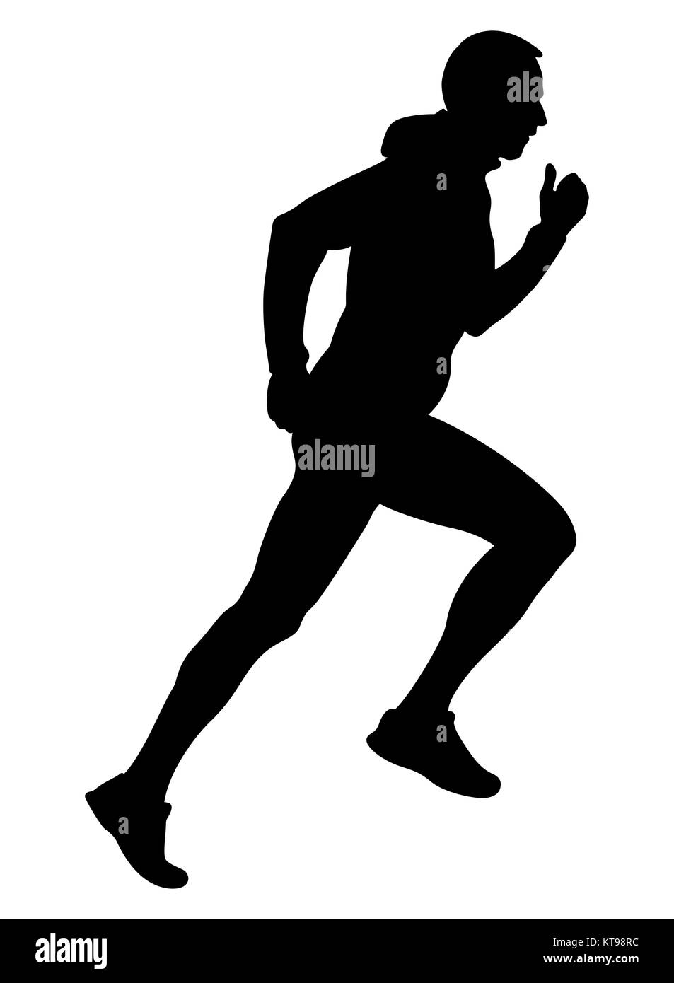 Silhouette noire homme runner running uphill dans Hooded Jacket Banque D'Images
