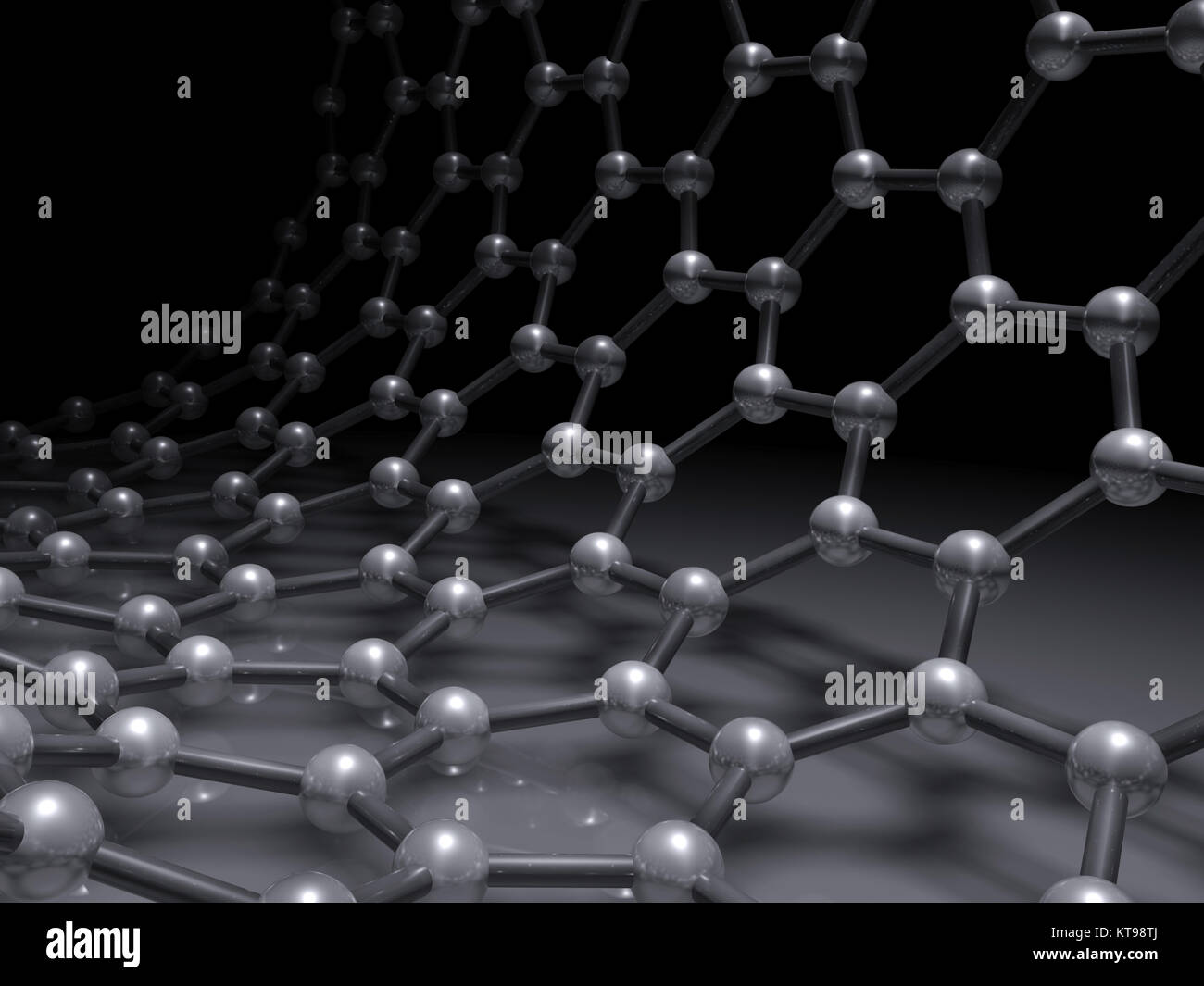 Zigzag à paroi simple structure de nanotubes de carbone, d'atomes de carbone en maille hexagonale enveloppés sur noir, 3d illustration Banque D'Images