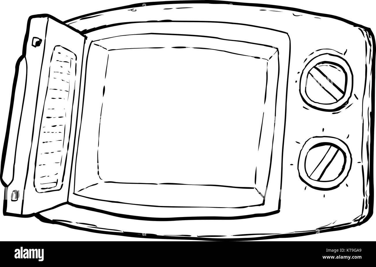 Micro-ondes ouvert décrit Cartoon Banque D'Images
