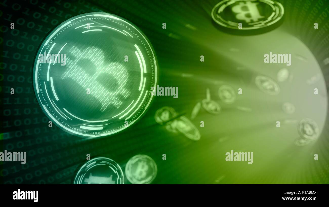 Artwork représentant le 'cryptocurrency bitcoin comme des flux de données électroniques. Bitcoin est un type de monnaie numérique, créé en 2009, qui est indépendant de toute banque. Certains fournisseurs acceptent maintenant des Bitcoins en paiement de biens ou de services. Banque D'Images