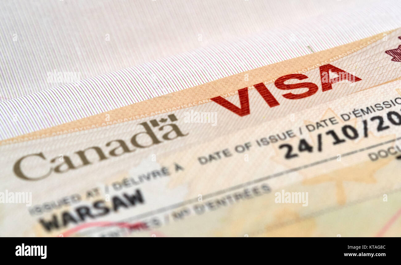 Canadian immigration Visa dans le passeport Banque D'Images