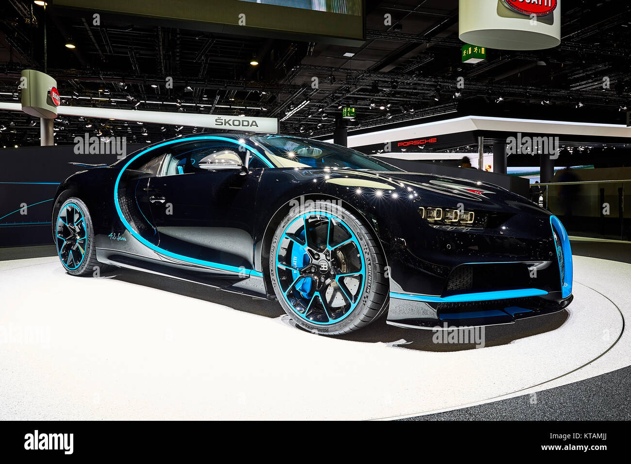 Francfort, Allemagne - le 12 septembre 2017 : 2017 Bugatti Chiron "42 secondes" présentée sur le 67-ème Salon International de l'Automobile de Francfort (IAA) dans la Messe Banque D'Images