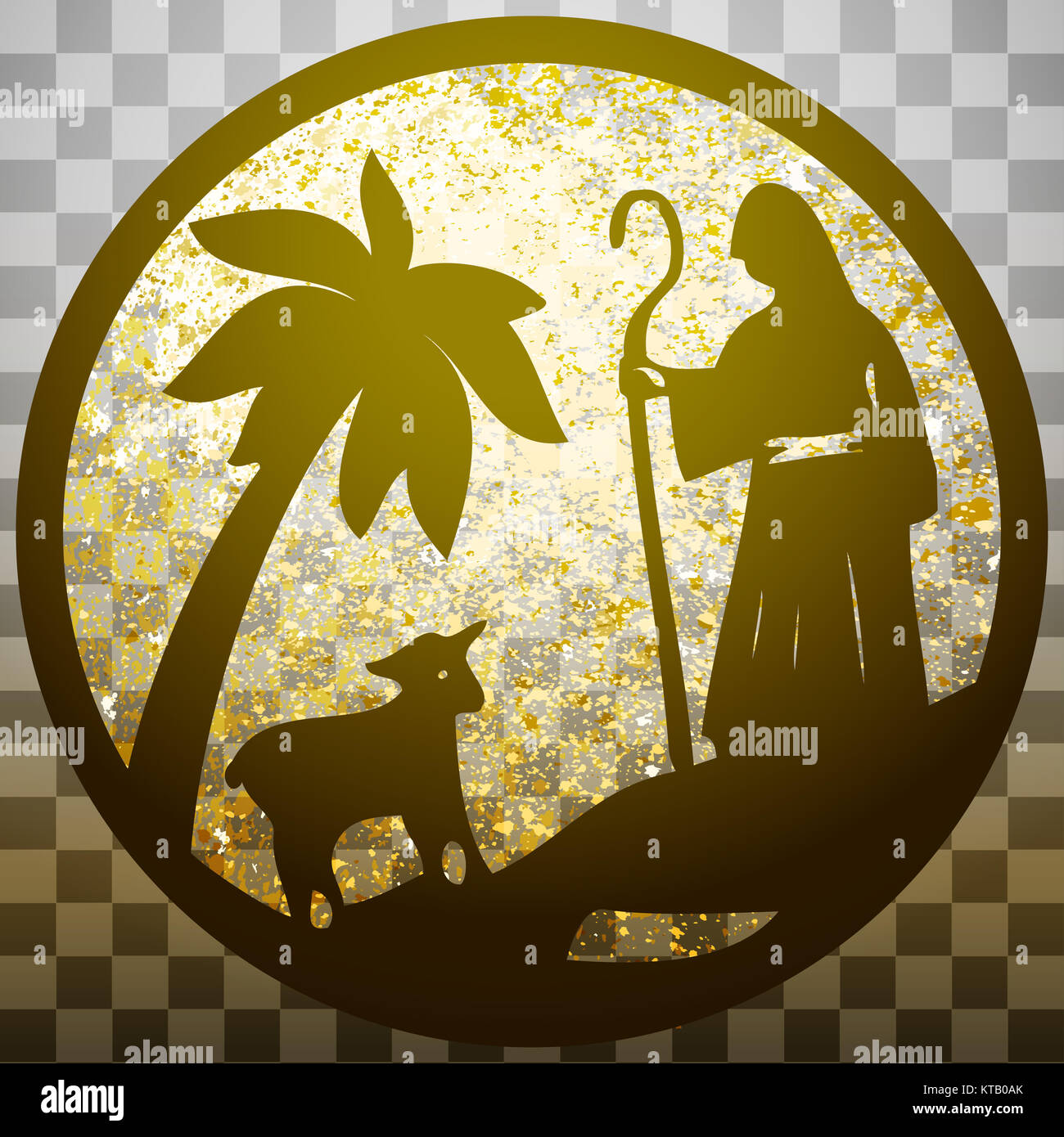 Berger et moutons icône silhouette vector illustration or sur g Banque D'Images