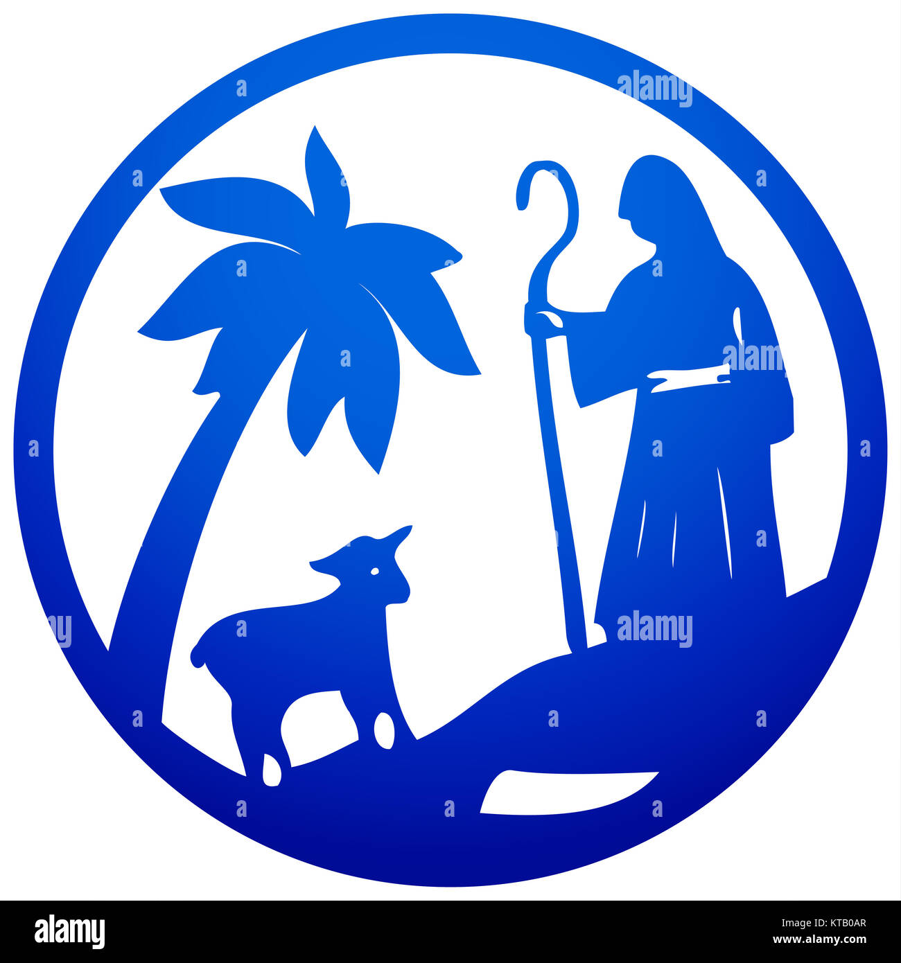Berger et moutons icône silhouette vector illustration bleu sur w Banque D'Images