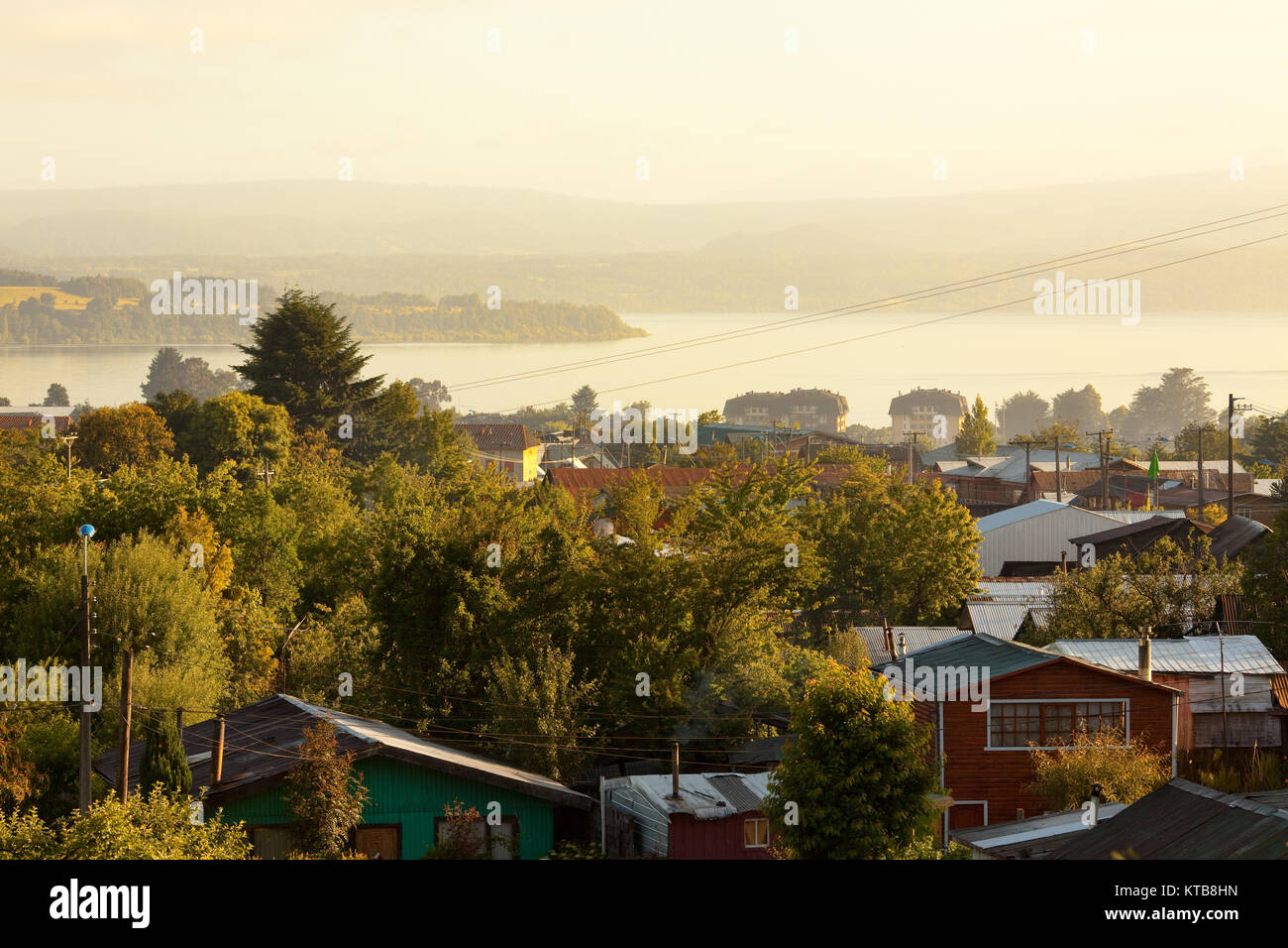 Vue sur le Lac Villarica et du même nom dans l'arrière-plan Banque D'Images