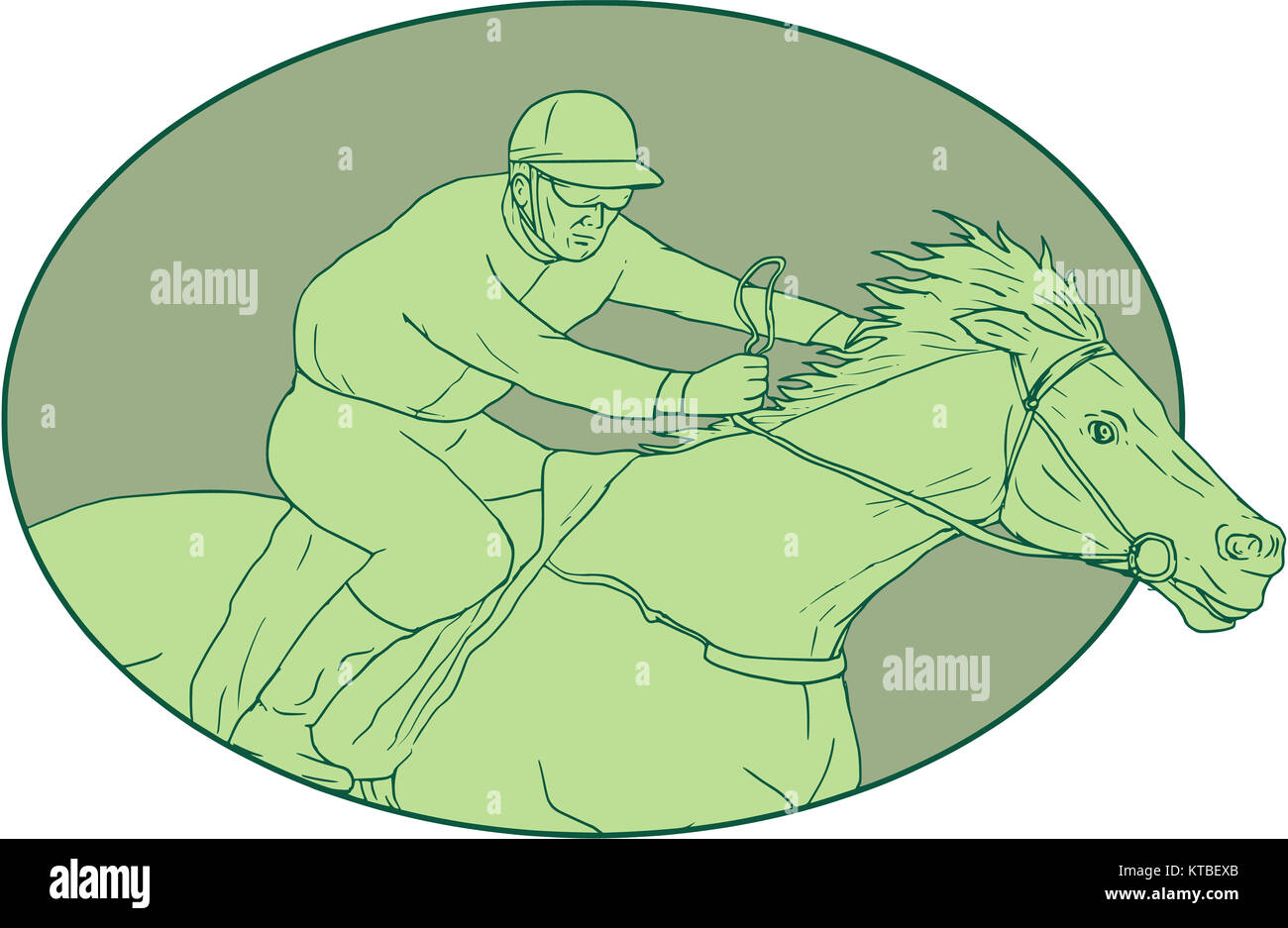 Horse Racing Jockey Dessin ovale Banque D'Images