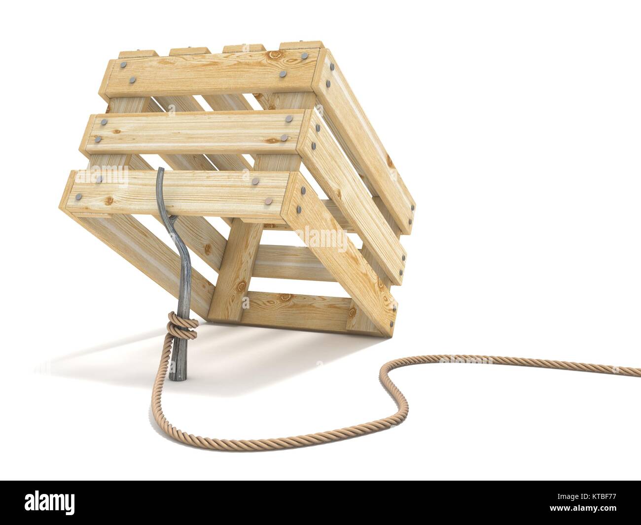 Piège fait de caisses en bois et corde de la marée stick 3D Banque D'Images