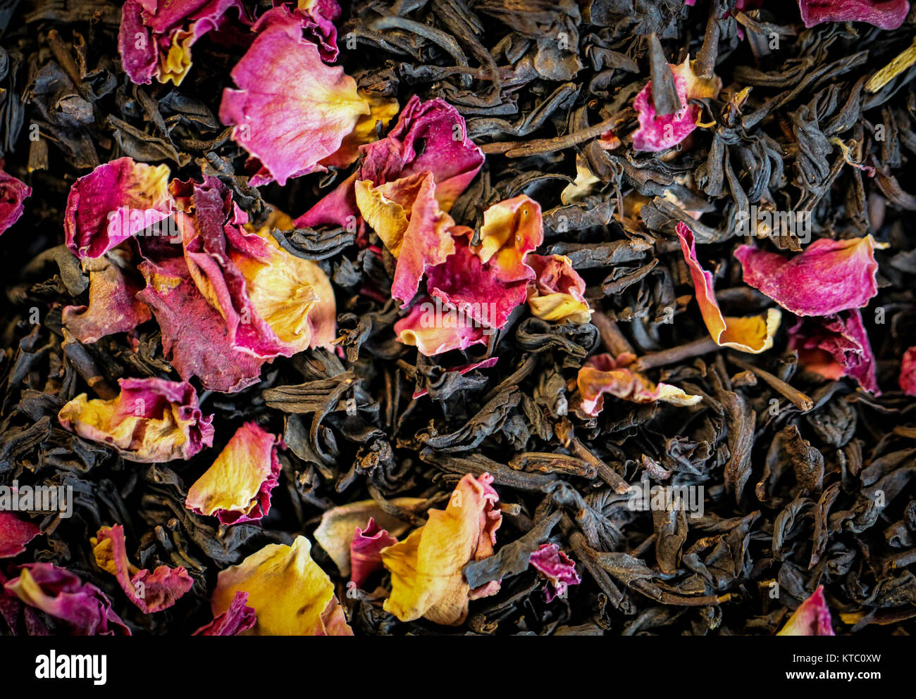 Thé noir avec des pétales de rose,détente,jouissance Banque D'Images