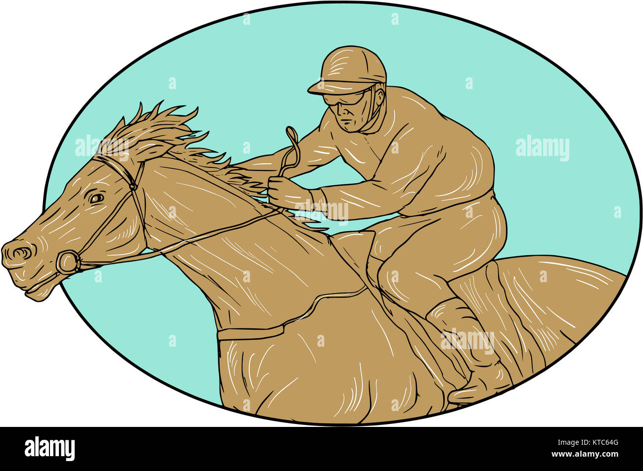 Courses de chevaux Jockey Dessin ovale Banque D'Images