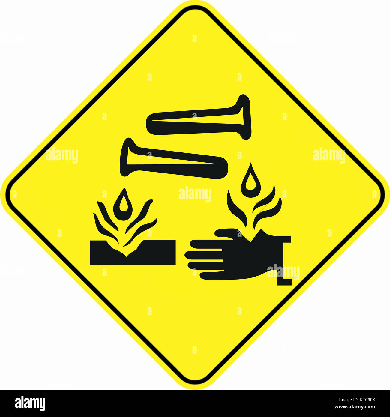 L'attention des substances corrosives, signe symbole d'alerte Banque D'Images
