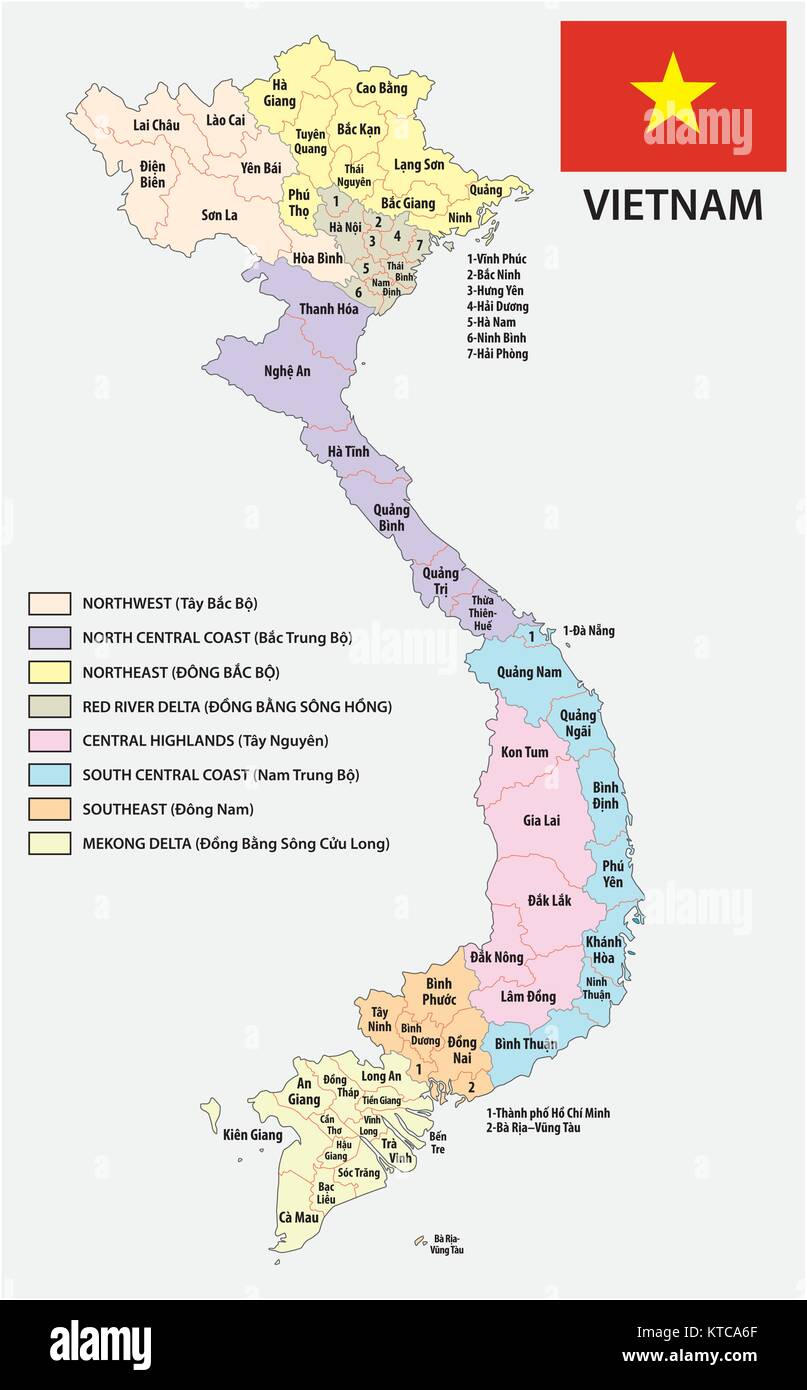 Administratif et politique du Vietnam carte vectorielle avec drapeau Illustration de Vecteur