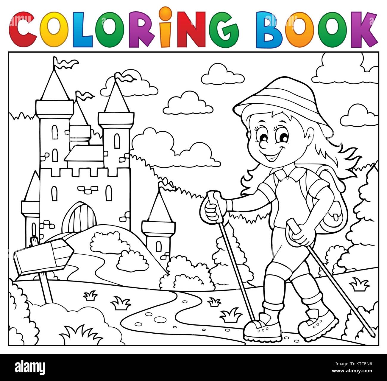 Livre de coloriage femme hiker th¨me 2 Stock